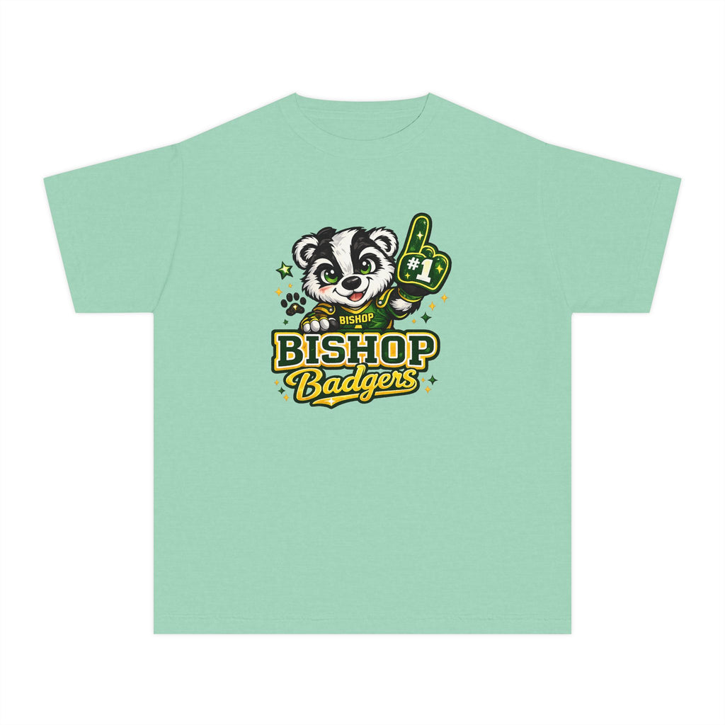 Bishop Badgers Youth Tee — #1 Mascot Foam Finger School Spirit Shirt