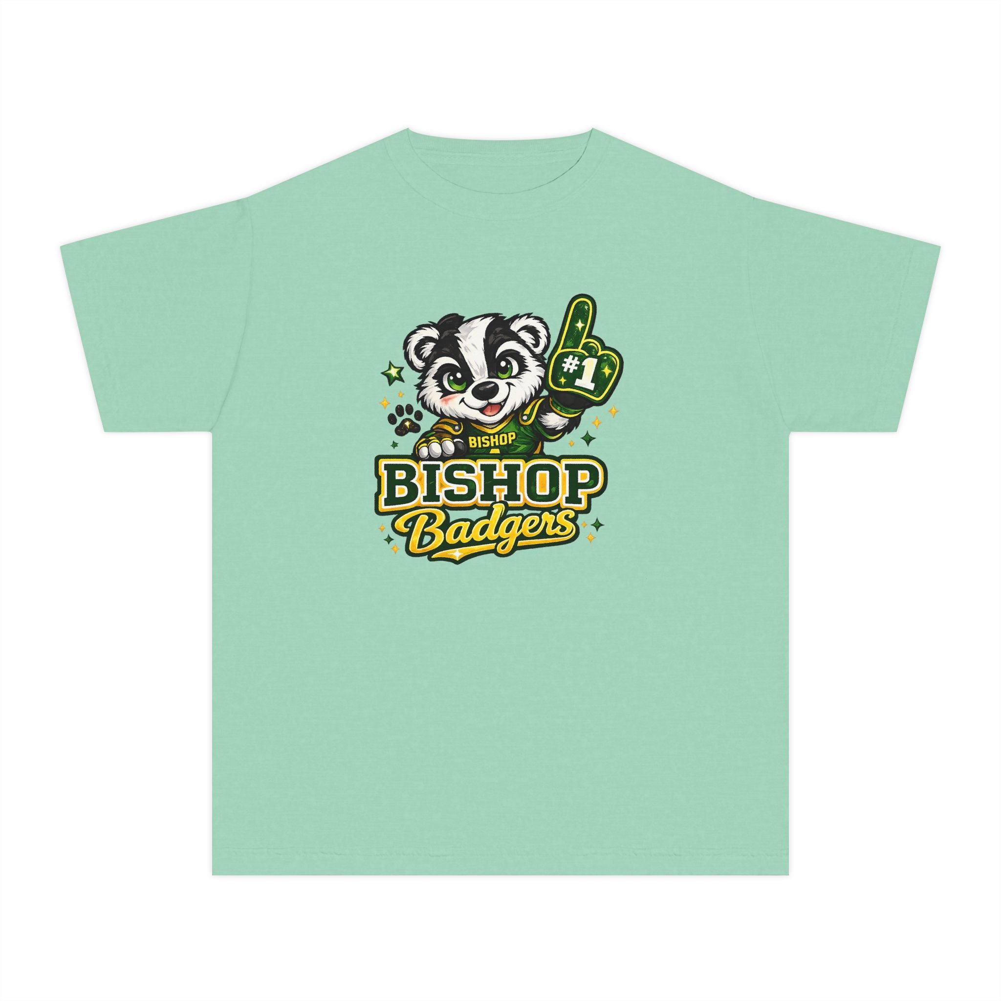 Bishop Badgers Youth Tee — #1 Mascot Foam Finger School Spirit Shirt