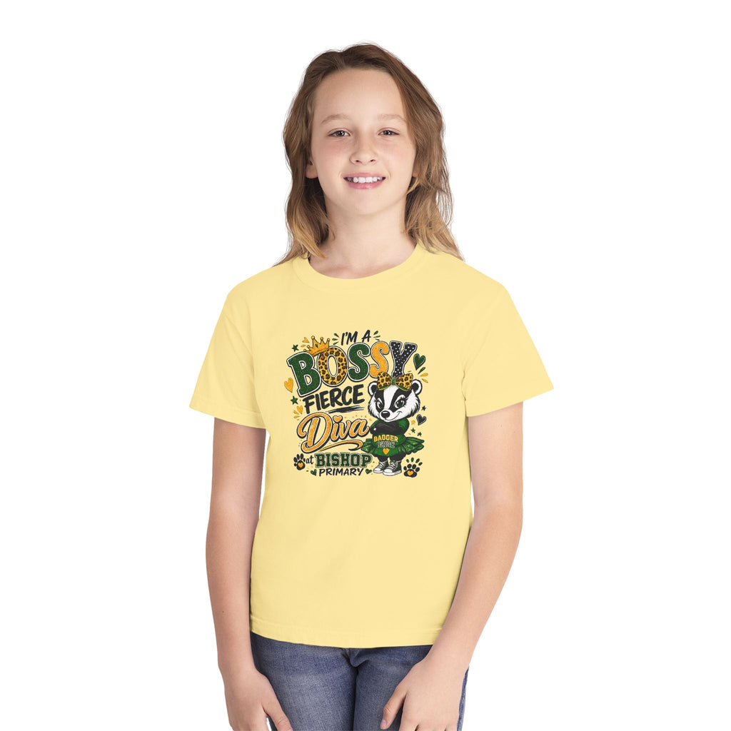 Youth Tee — "I’m A Bossy Fierce Diva" School Mascot Graphic