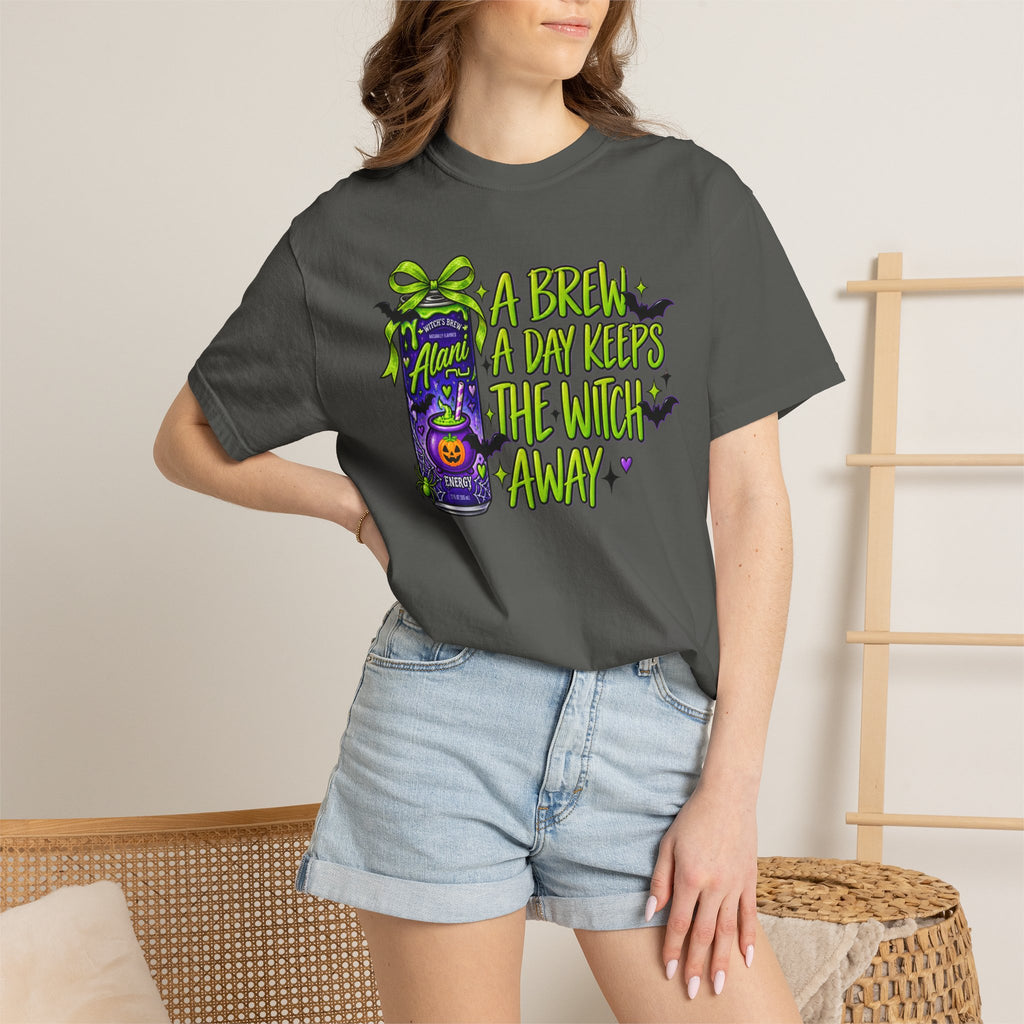 Halloween Coffee T-Shirt — "A Brew A Day Keeps The Witch Away" Graphic Tee