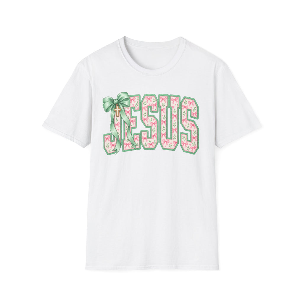 Jesus Floral Tee — Pastel Pink & Green Cross Design