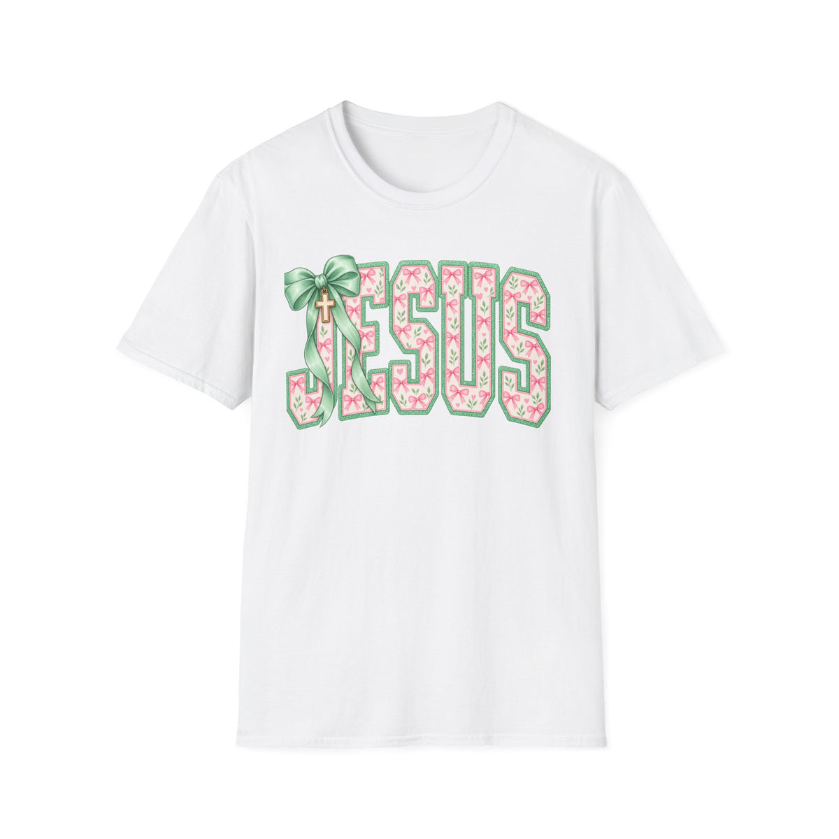 Jesus Floral Tee — Pastel Pink & Green Cross Design