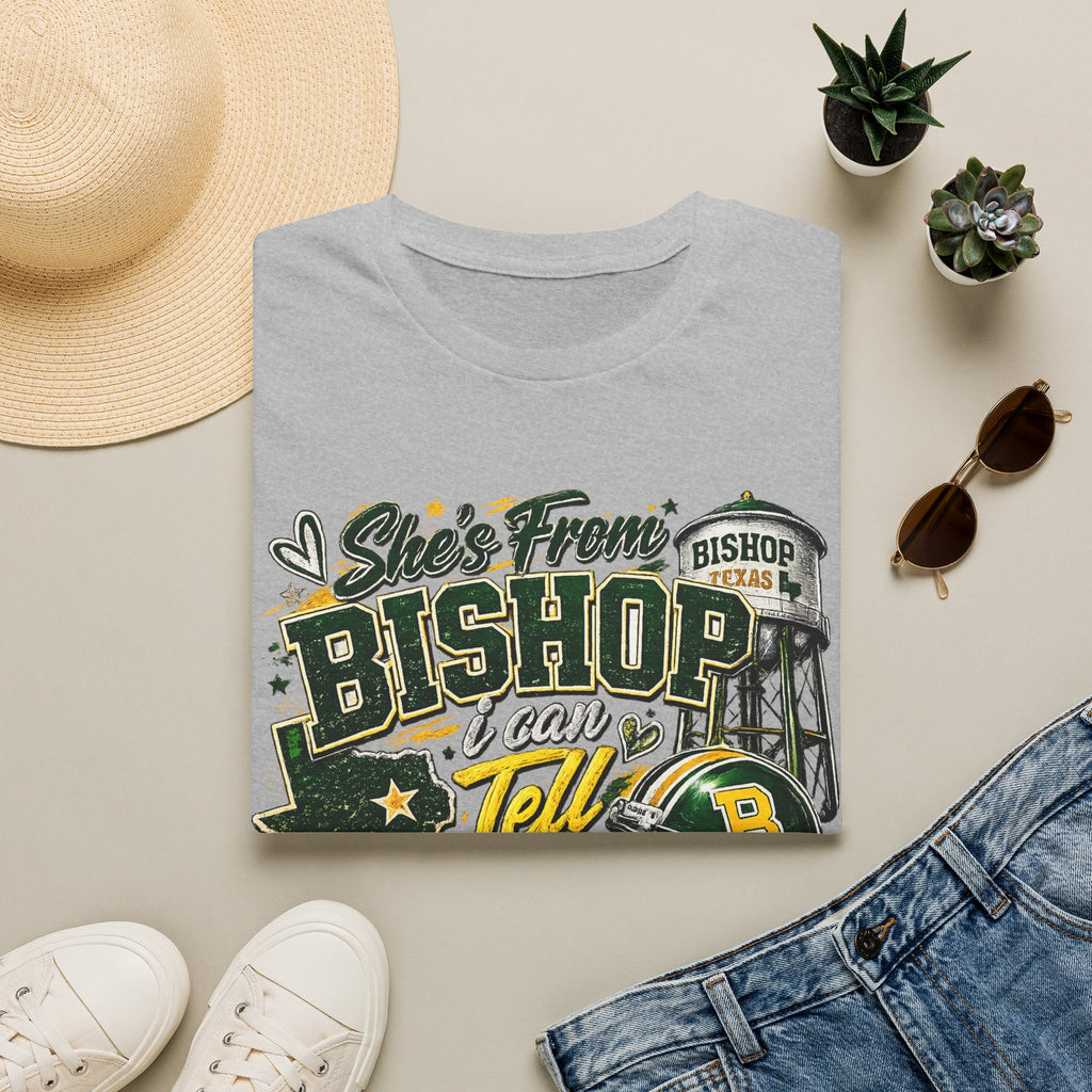 Bishop, Texas Pride T-Shirt — “She's From Bishop I Can Tell” Local Football Spirit Tee