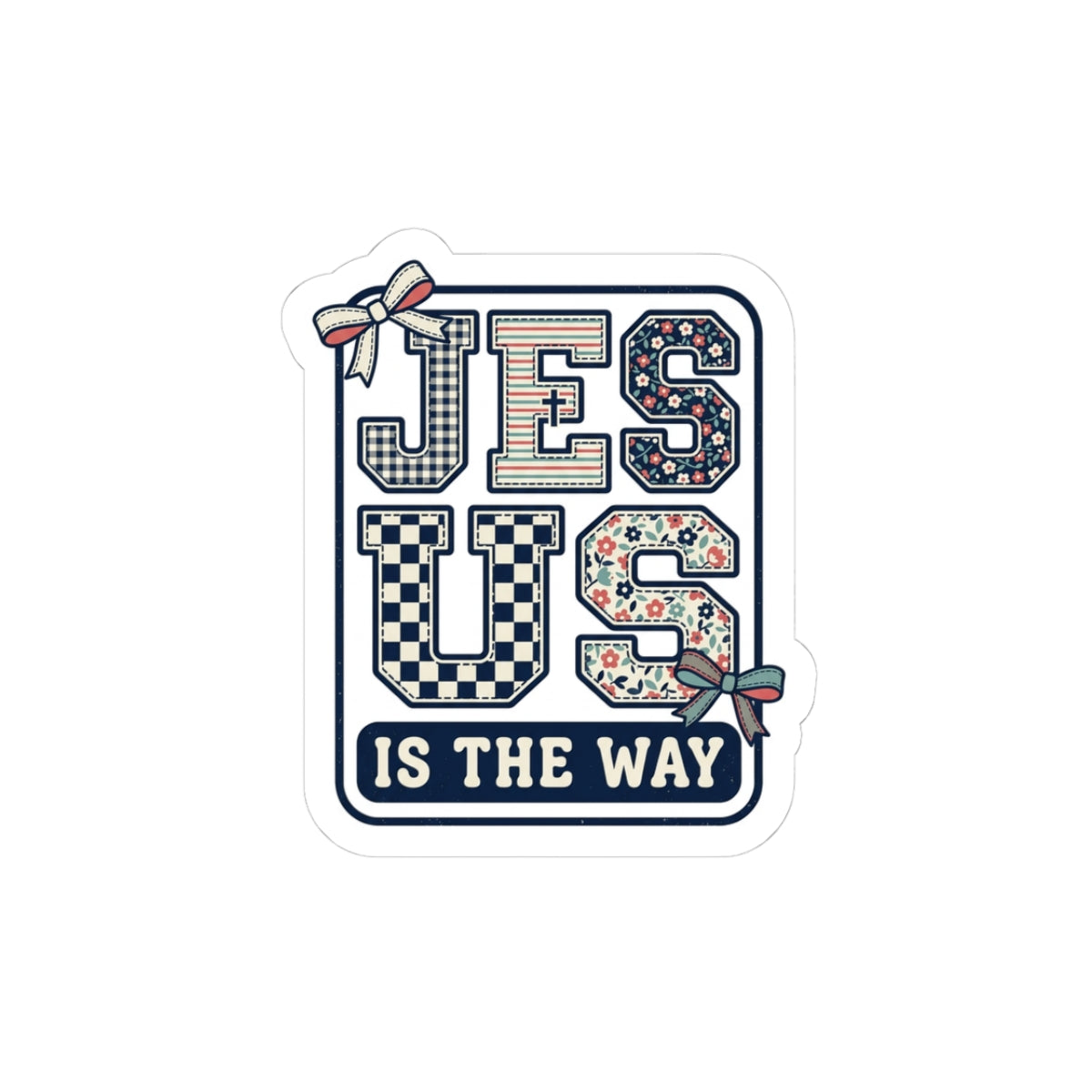 Jesus Is The Way sticker | Christian faith vinyl, playful floral checkerboard