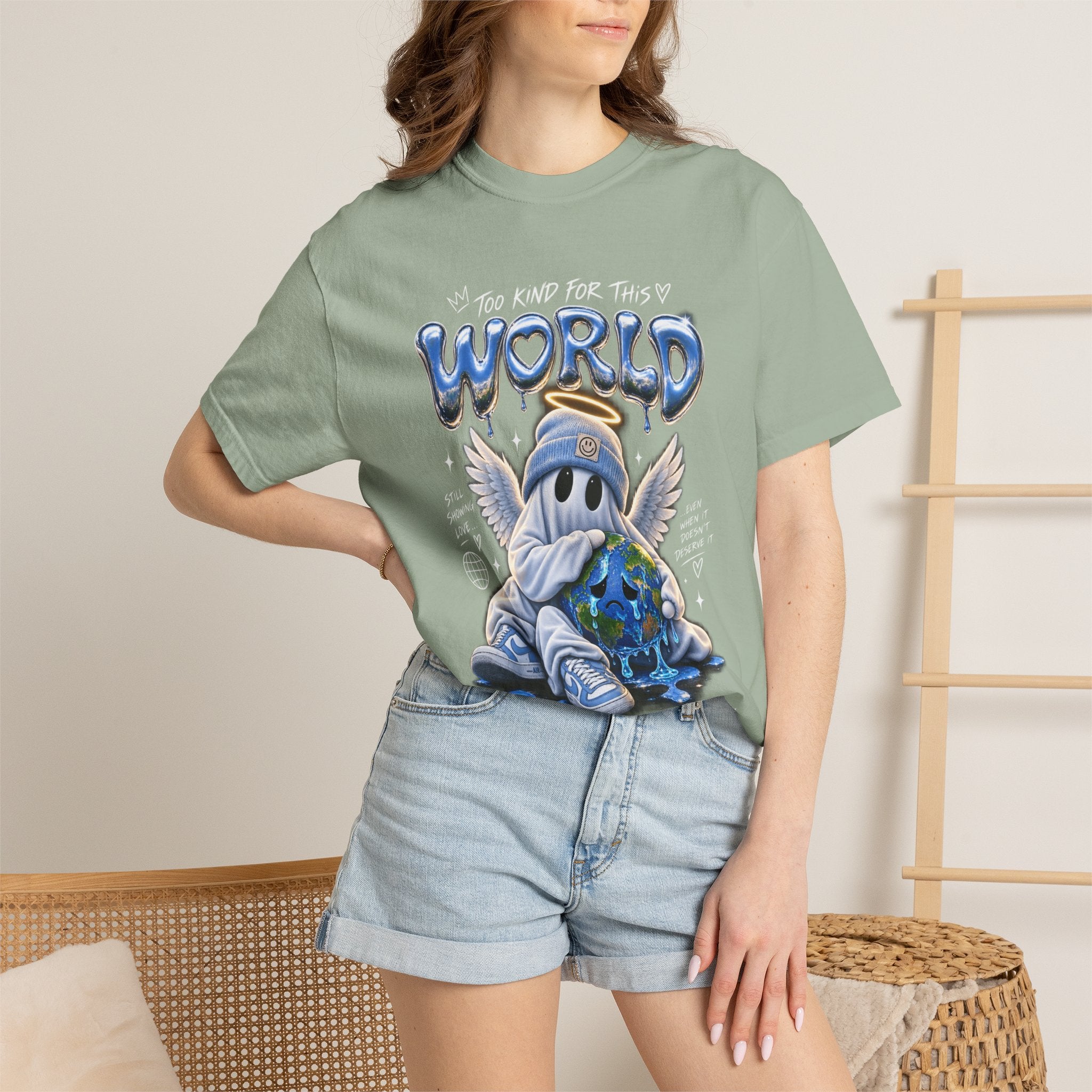 World Guardian Graphic Tee — Angel Skull Holding Earth Casual T-Shirt