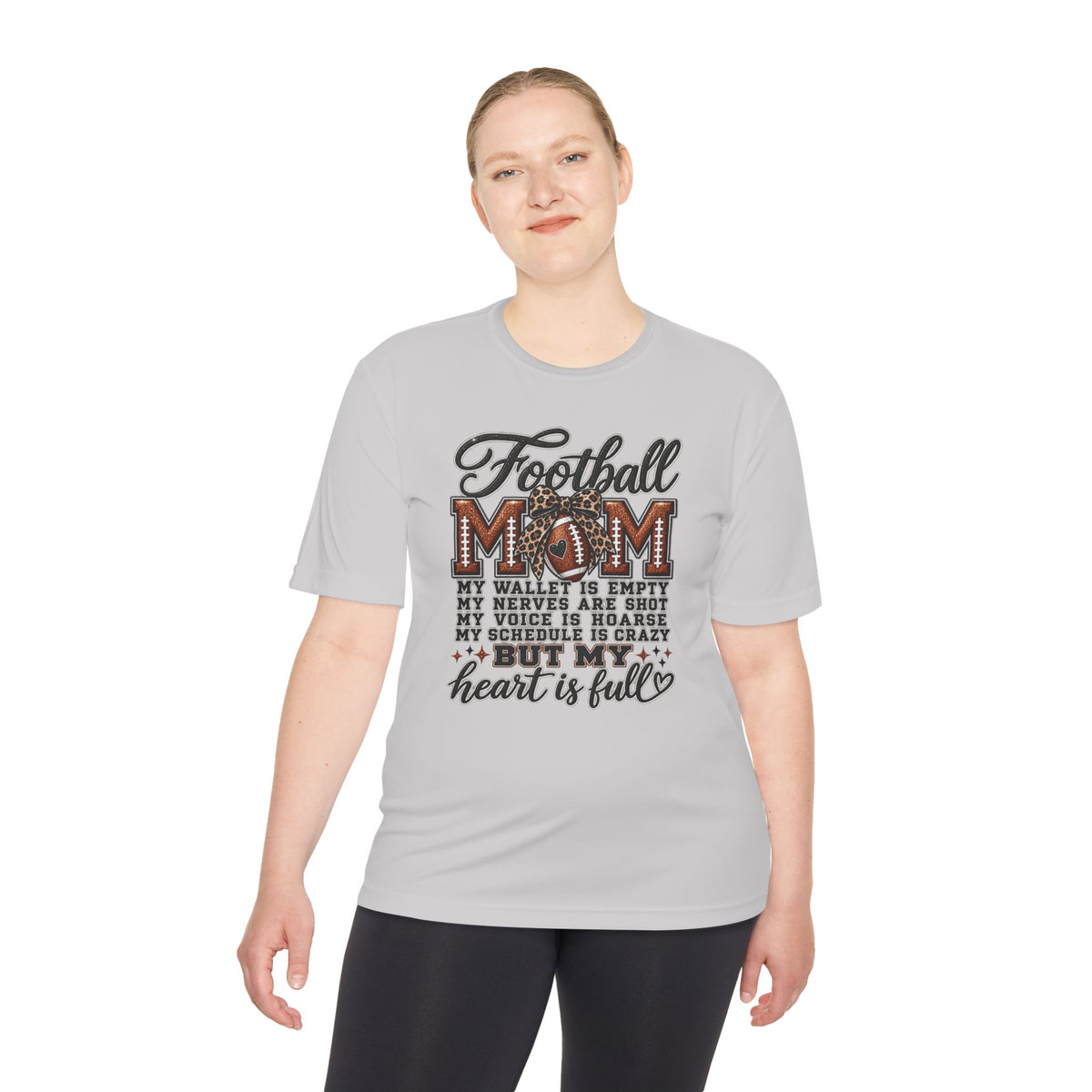 Football Mom Moisture-Wicking Tee — "My Heart Is Full" Sideline Shirt