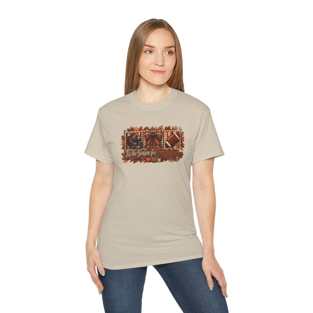 Fall Football & Pumpkins Tee — "Tis the Season" Autumn Graphic Shirt
