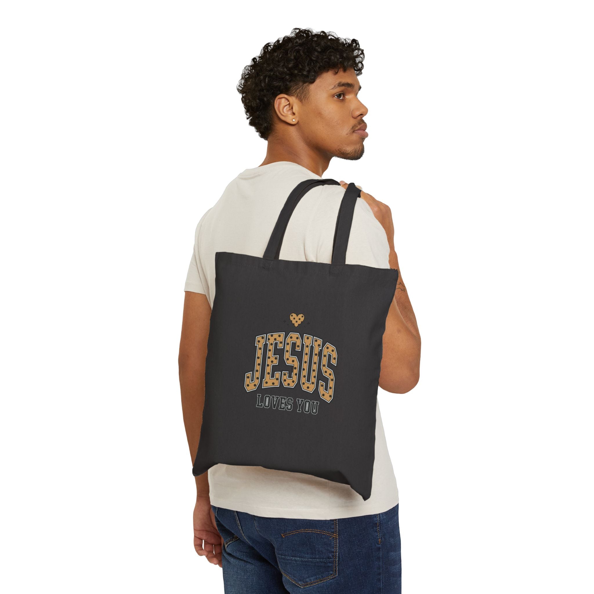 Polka Dot Retro Script 'Jesus Loves You' Tote | Canvas Tote
