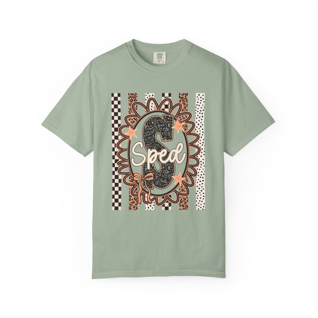 Speed S Graphic Tee — Vintage Leopard Floral Checkerboard Design
