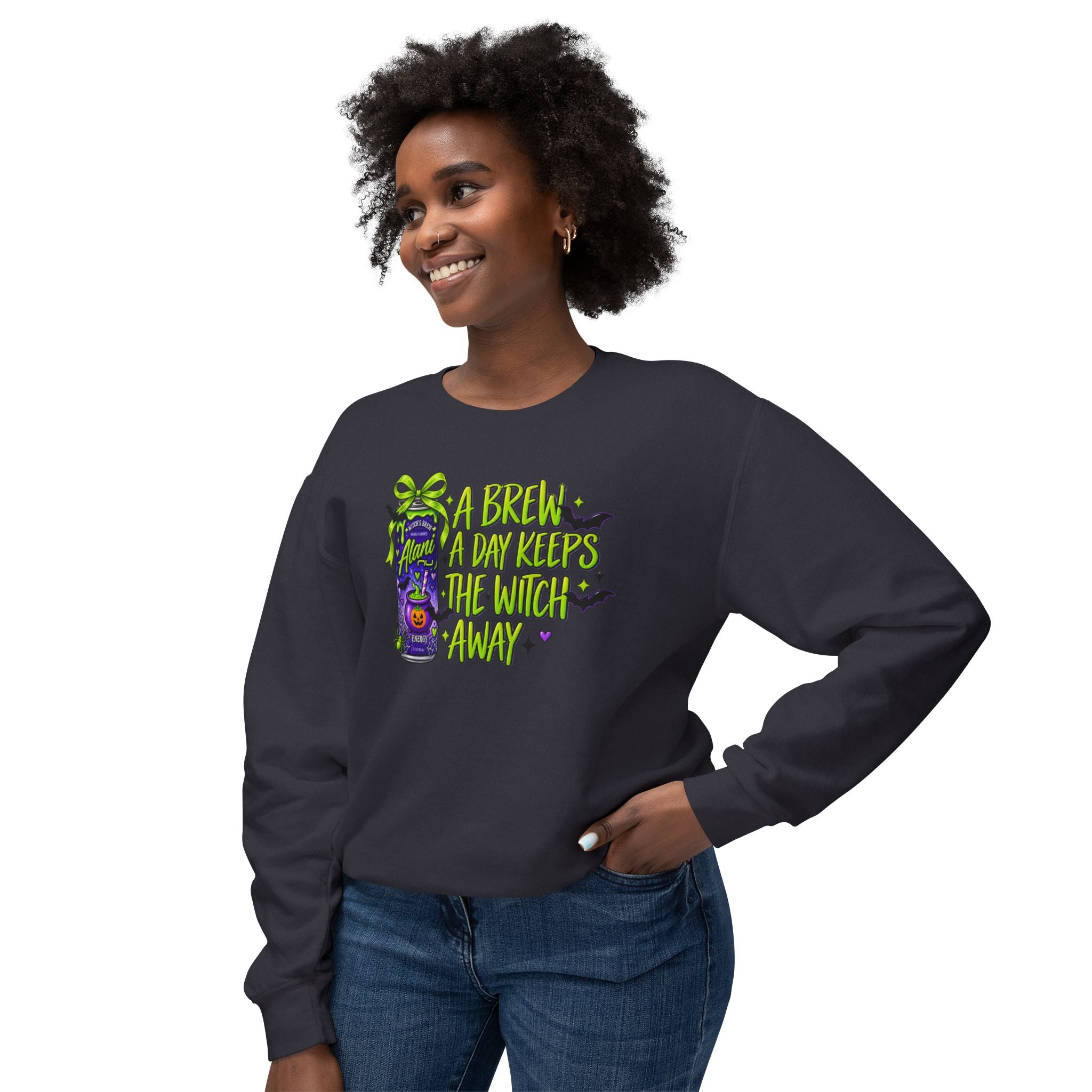 Witchy Brew Crewneck Sweatshirt - "A Brew A Day Keeps The Witch Away" Halloween Pullover