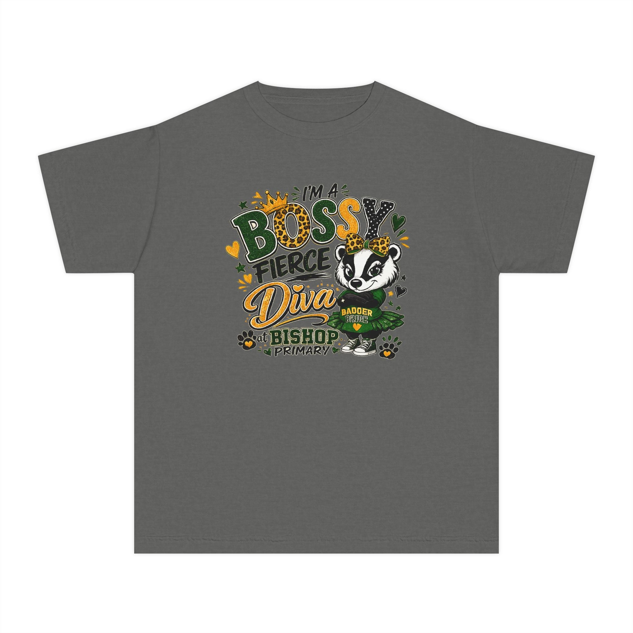 Youth Tee — "I’m A Bossy Fierce Diva" School Mascot Graphic