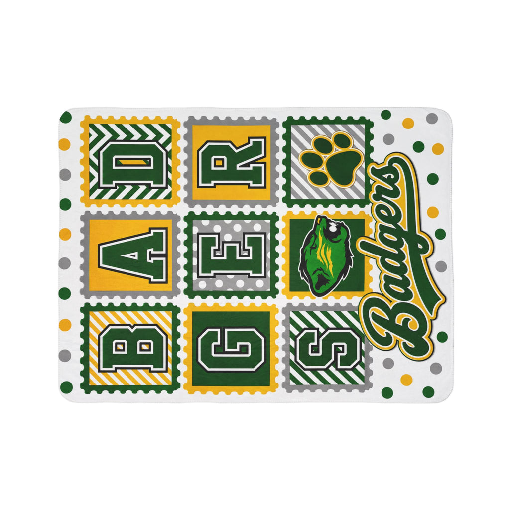 Badgers Sherpa Blanket – Green & Gold Fleece Throw with Paw & Mascot Design