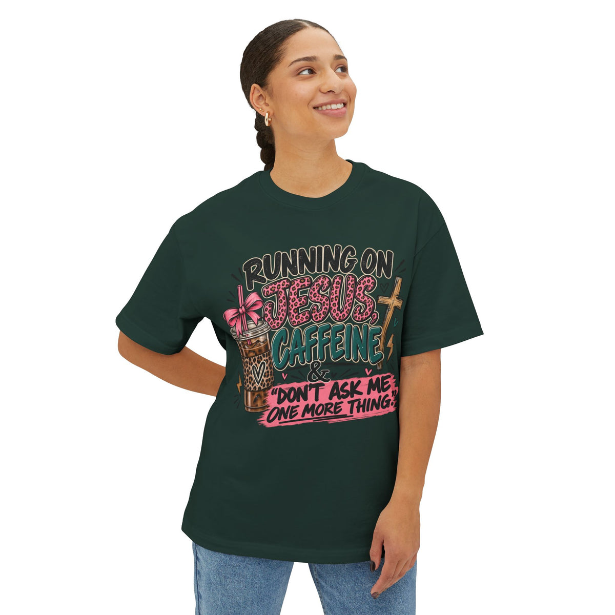 Running on Jesus & Caffeine Tee — “Don't Ask Me One More Thing” Christian Coffee Shirt