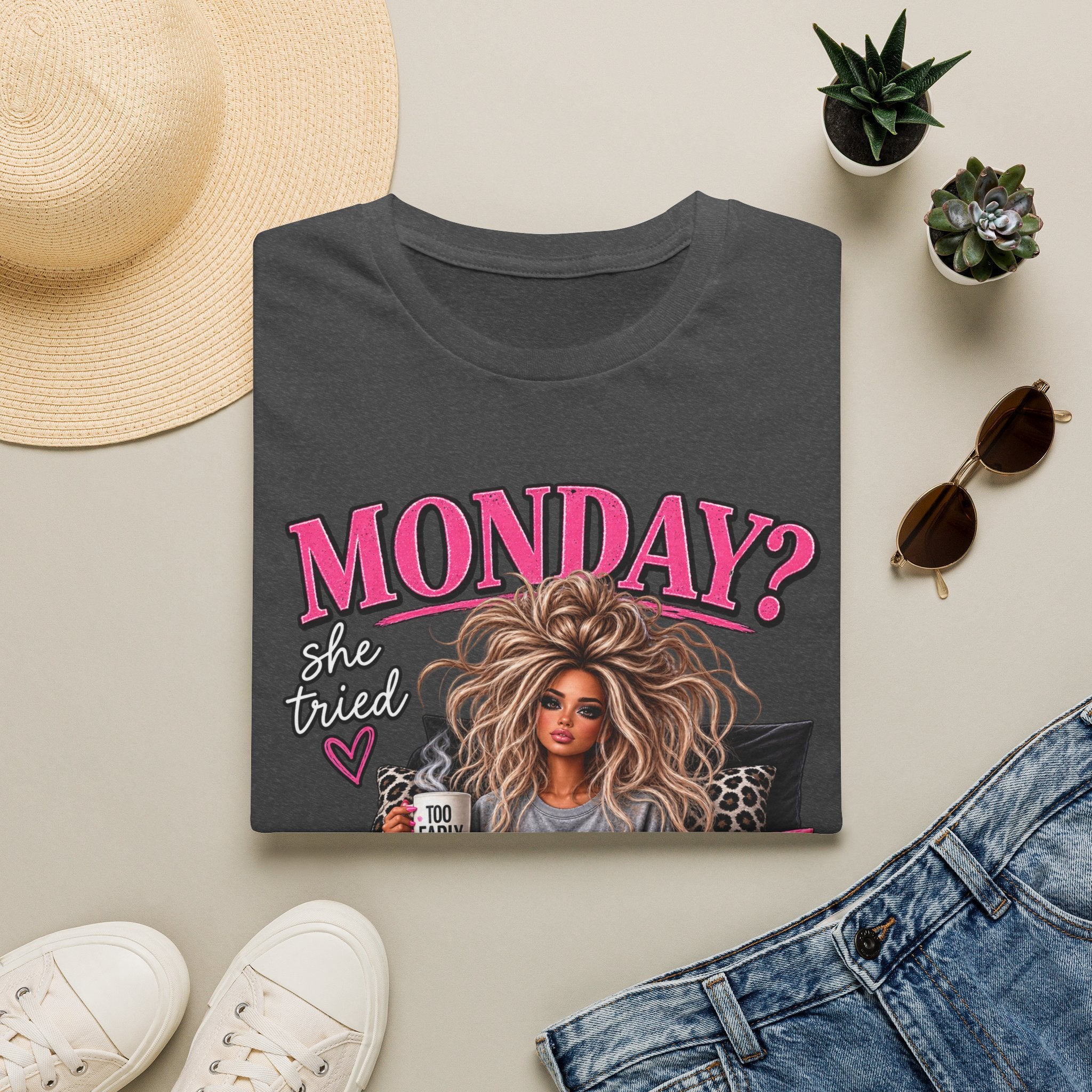 Monday? She Tried T-Shirt — Funny Cozy 'Not Ready' Graphic Tee