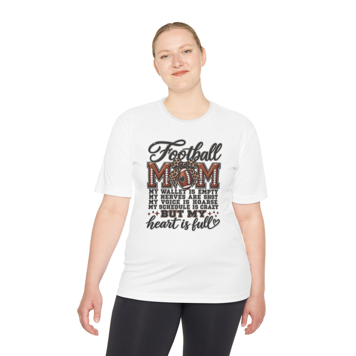Football Mom Moisture-Wicking Tee — "My Heart Is Full" Sideline Shirt