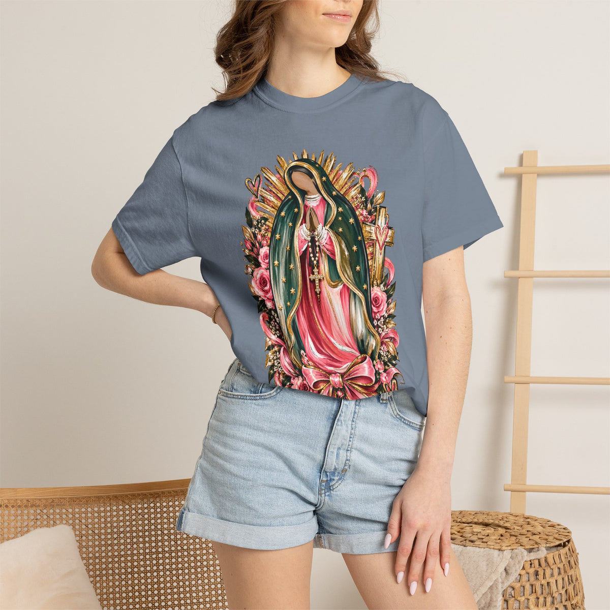 Our Lady of Guadalupe Floral T-Shirt — Virgen de Guadalupe Prayer Tee
