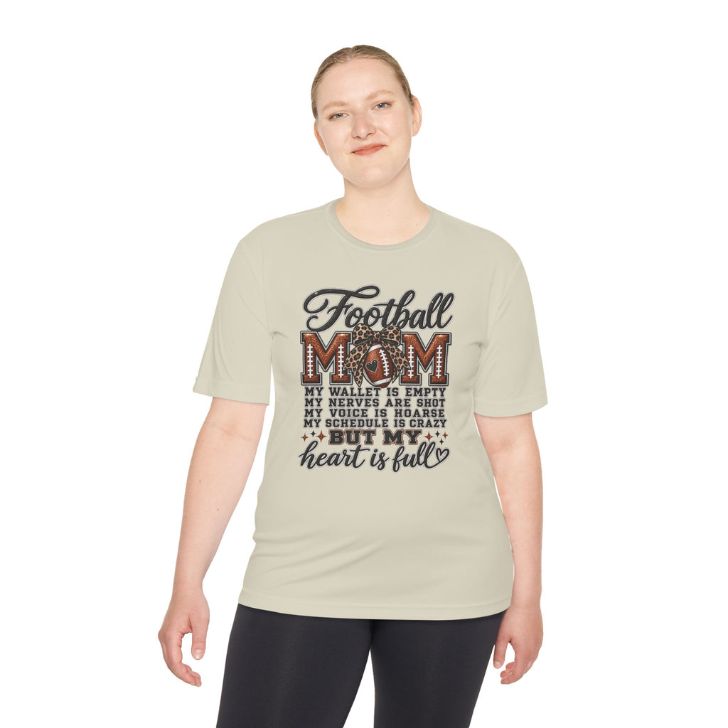 Football Mom Moisture-Wicking Tee — "My Heart Is Full" Sideline Shirt
