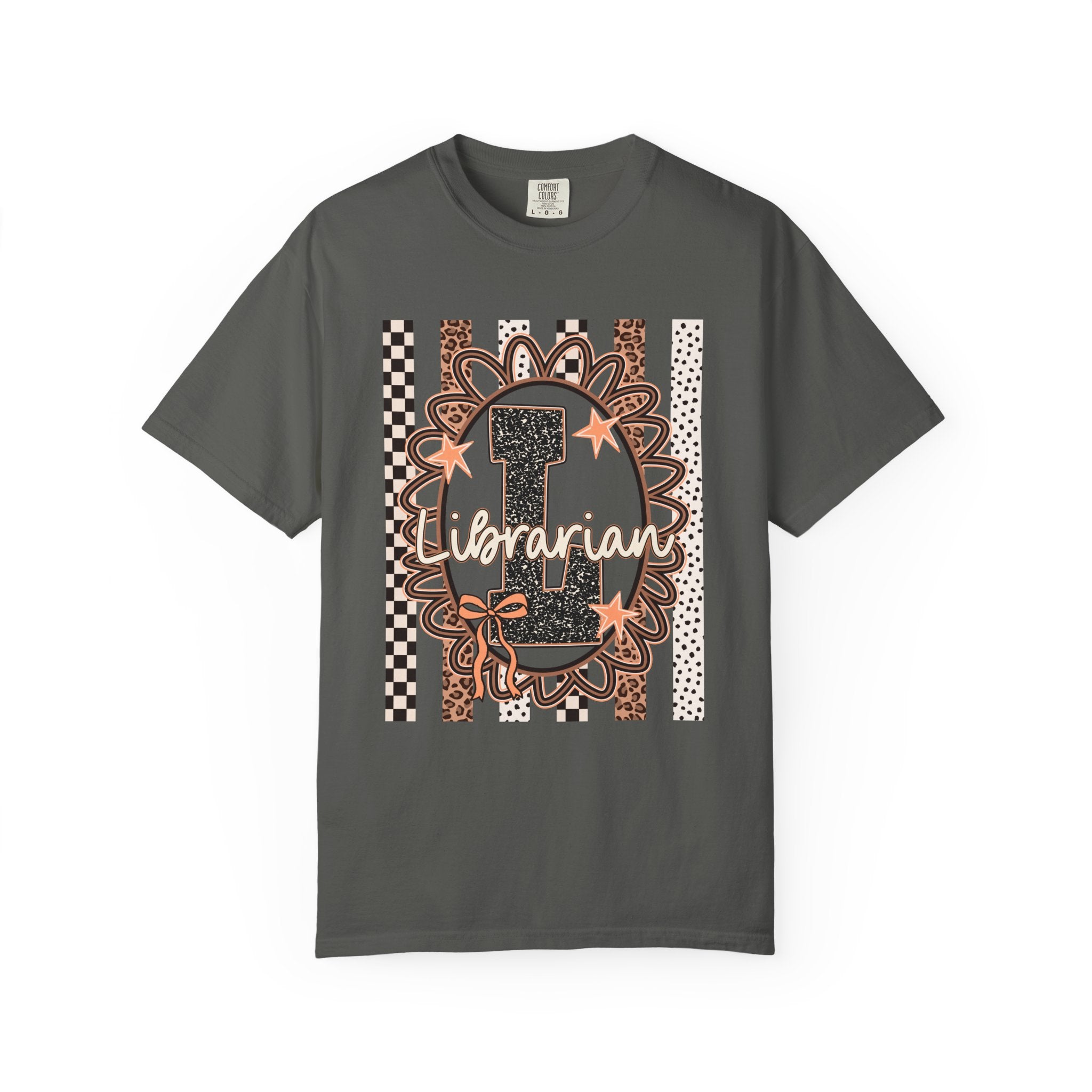 Librarian Initial 'L' Graphic T-Shirt — Leopard & Checker Vintage Vibe