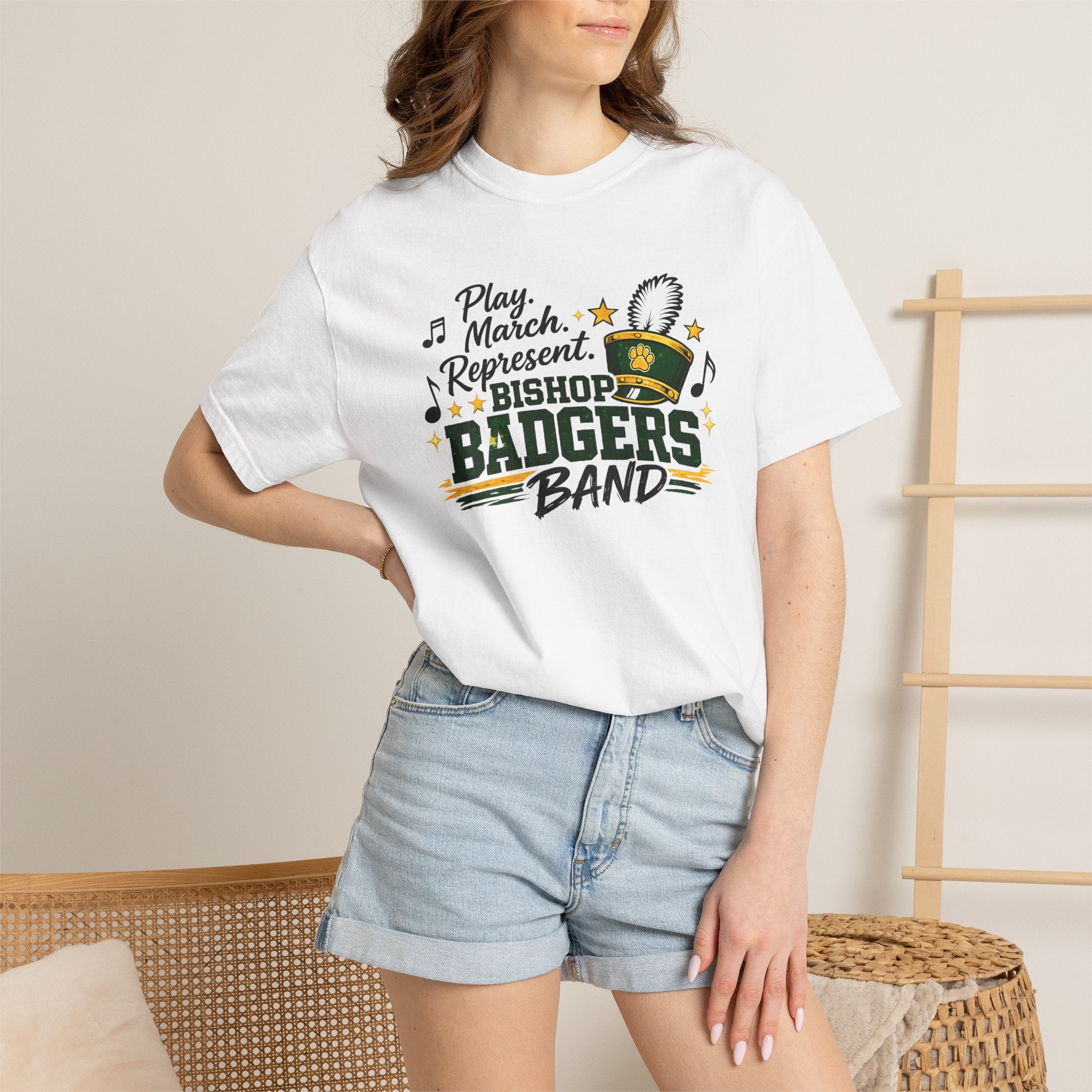 Badgers Band T‑Shirt — "Play March Represent" Bishop Badgers Marching Band Tee