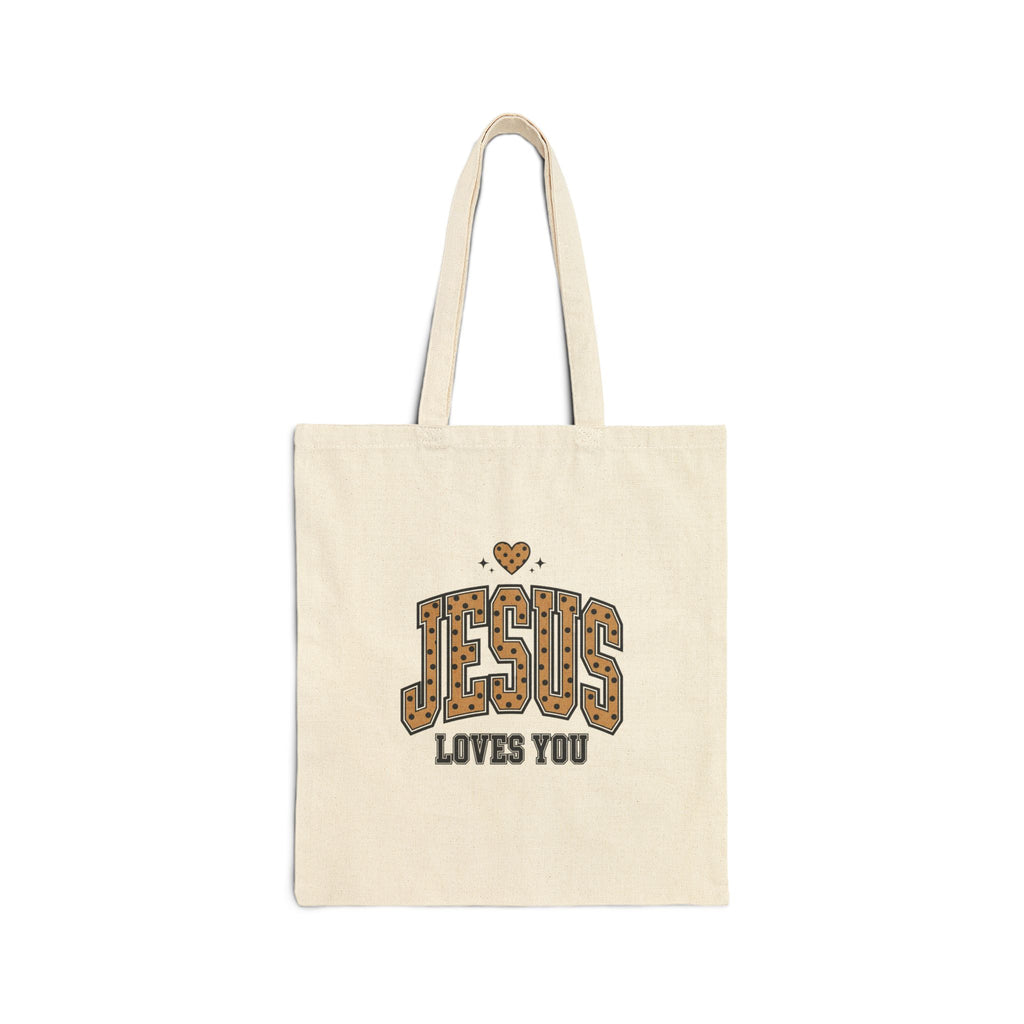 Polka Dot Retro Script 'Jesus Loves You' Tote | Canvas Tote