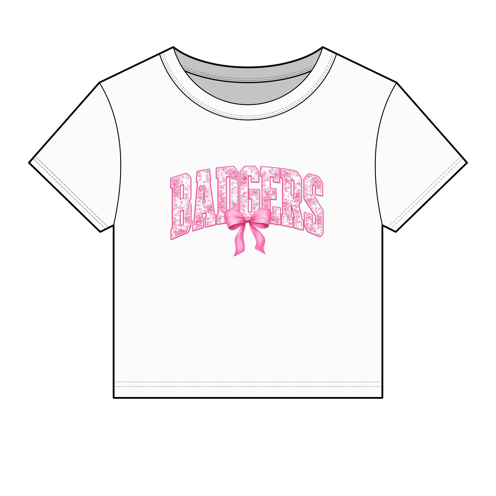 Badgers Pink Ribbon Baby Tee — Women's Cropped Micro-Rib Graphic Tee