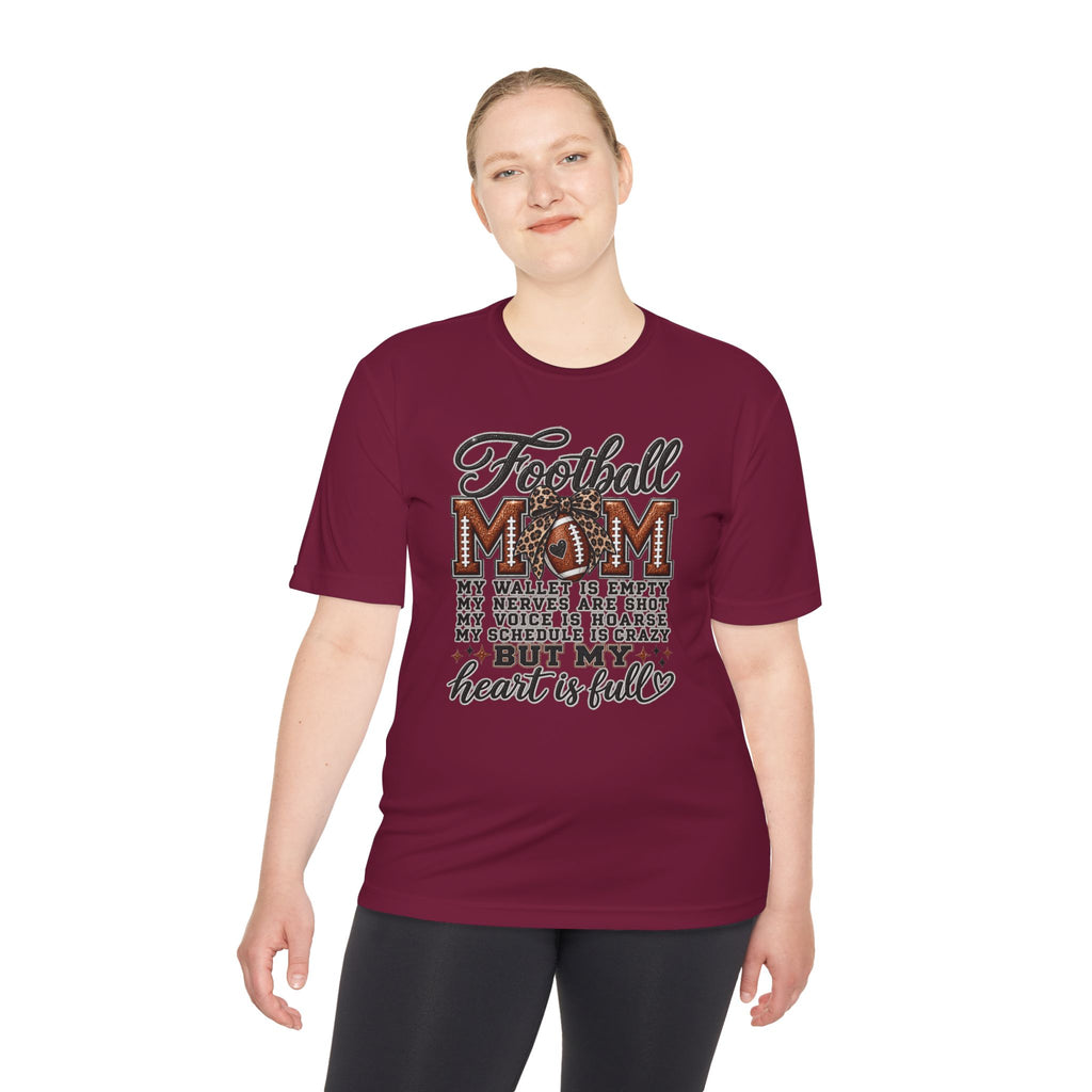 Football Mom Moisture-Wicking Tee — "My Heart Is Full" Sideline Shirt