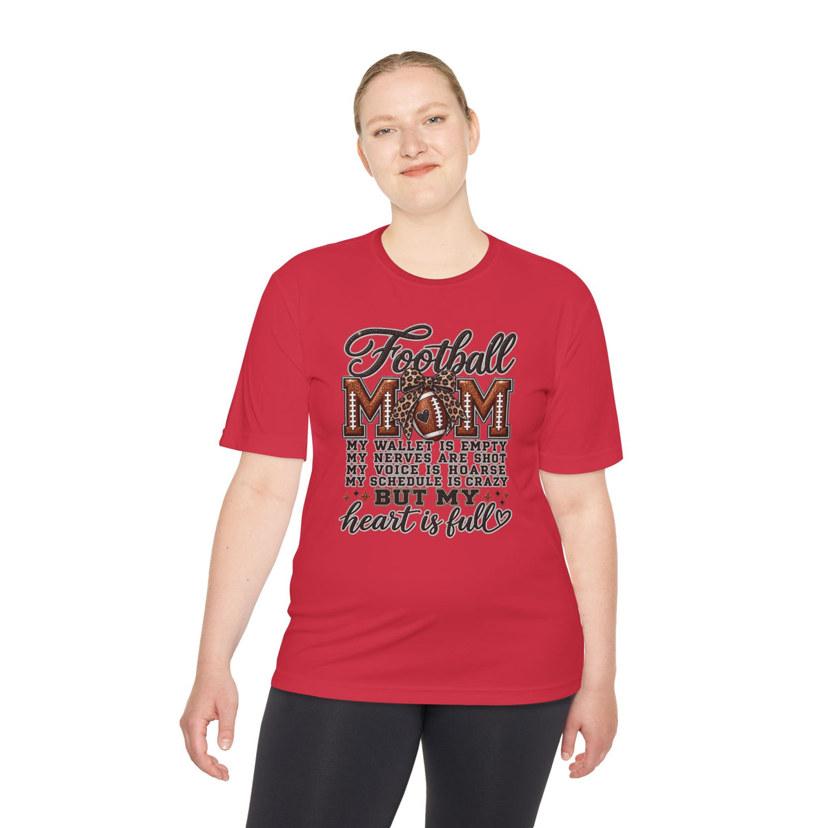 Football Mom Moisture-Wicking Tee — "My Heart Is Full" Sideline Shirt