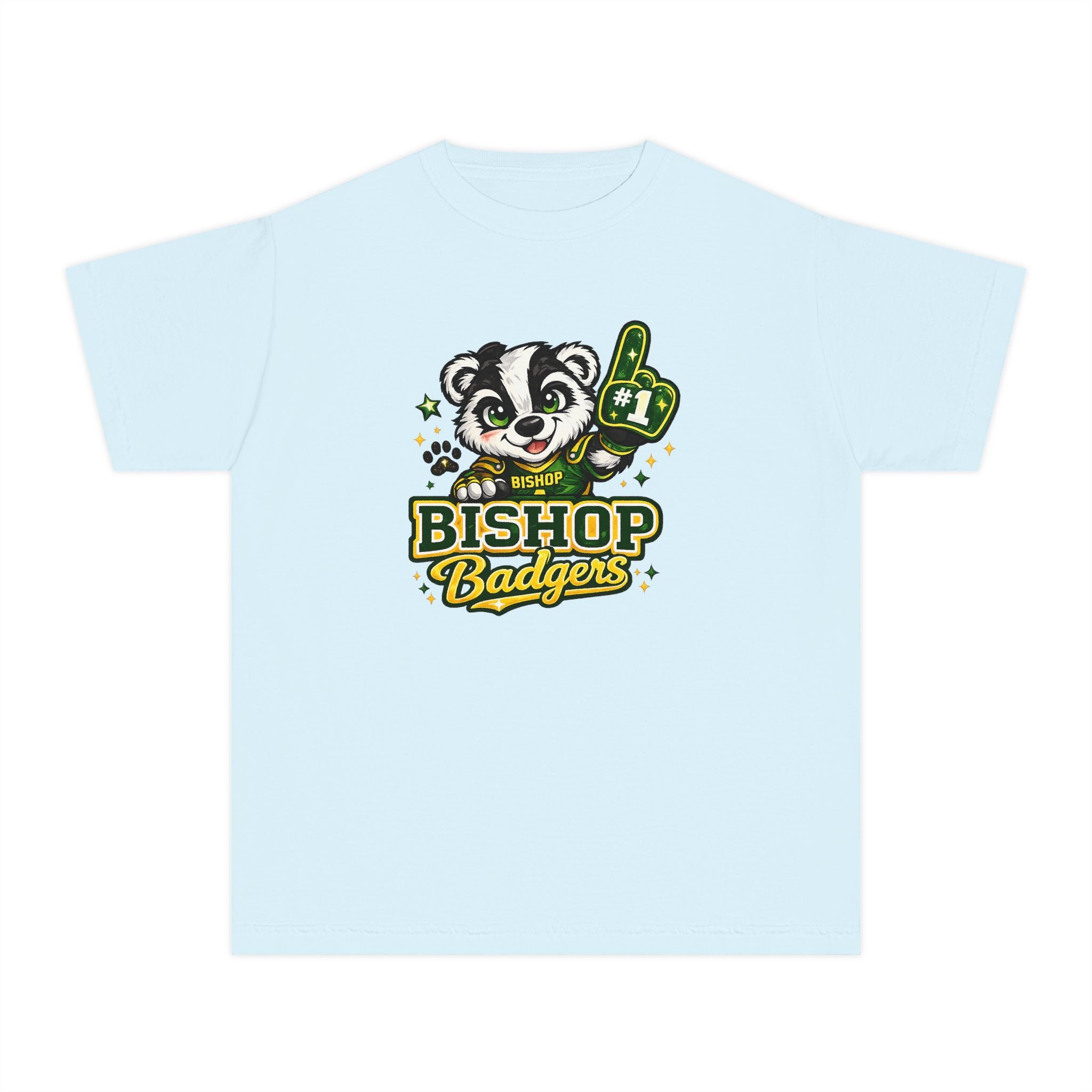 Bishop Badgers Youth Tee — #1 Mascot Foam Finger School Spirit Shirt