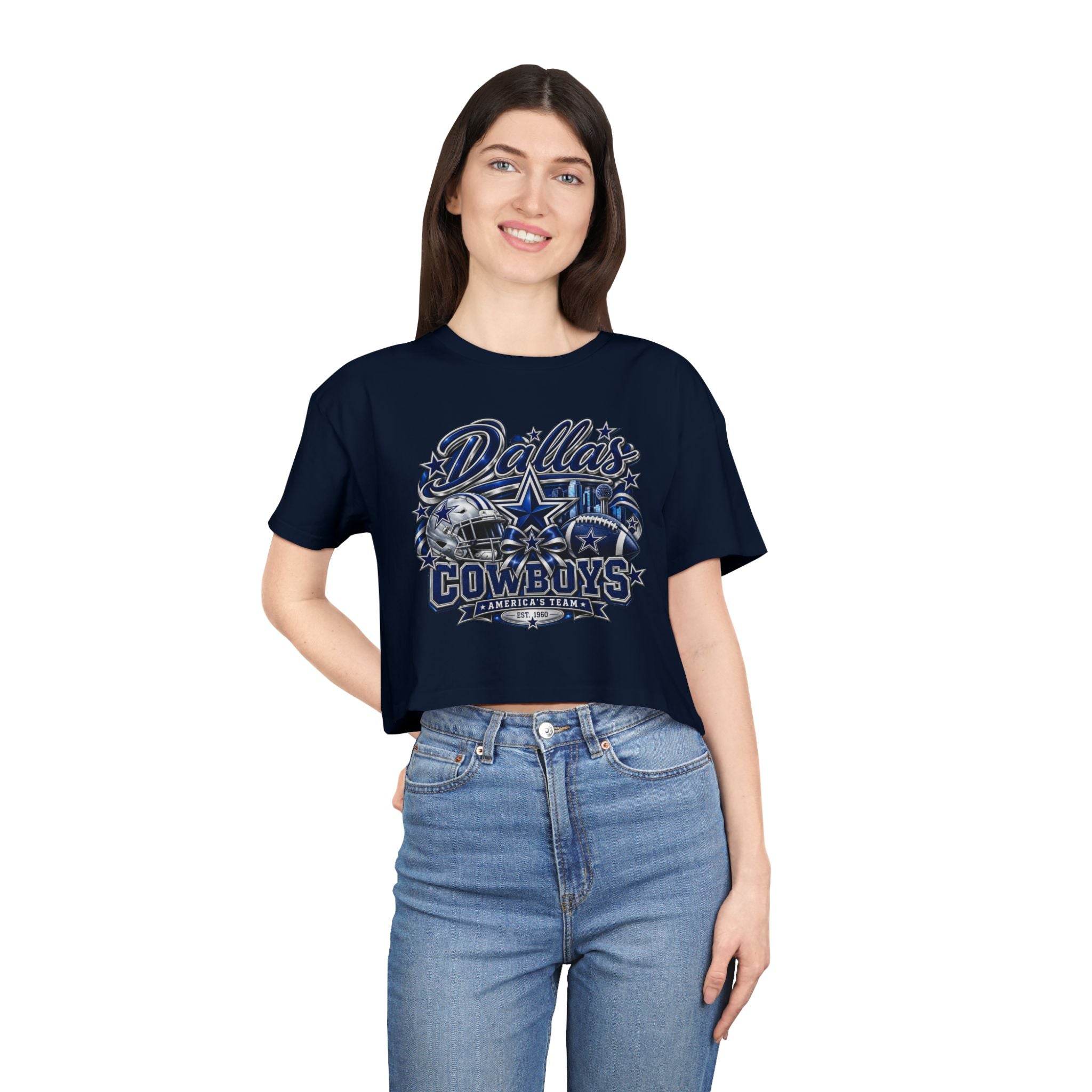 Dallas Cowboys Women's Crop Tee – Retro Team Logo Football Fan Shirt