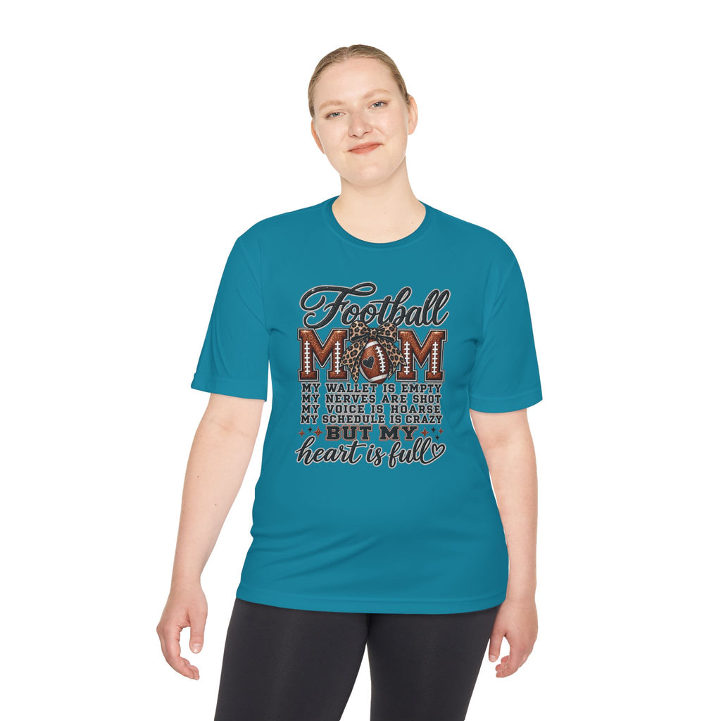 Football Mom Moisture-Wicking Tee — "My Heart Is Full" Sideline Shirt