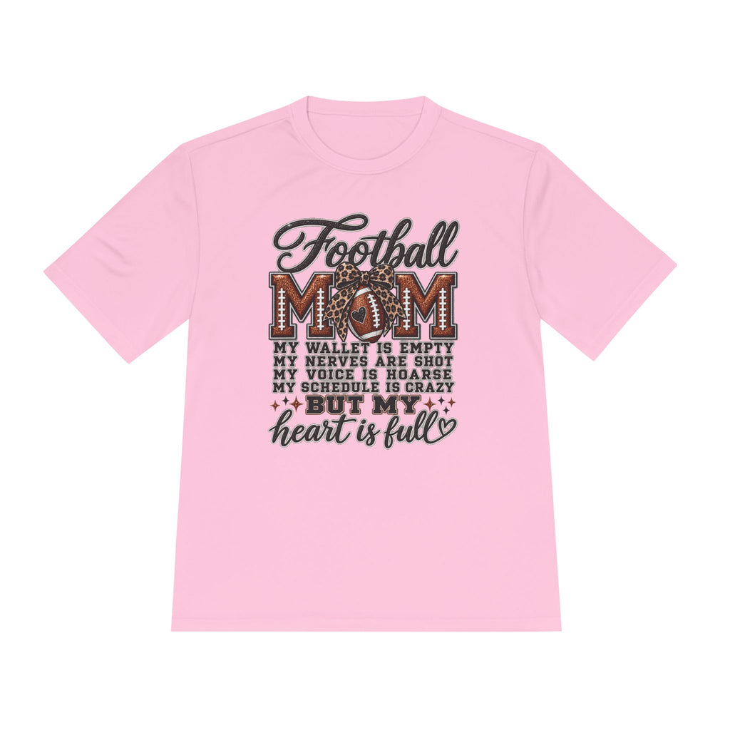 Football Mom Moisture-Wicking Tee — "My Heart Is Full" Sideline Shirt