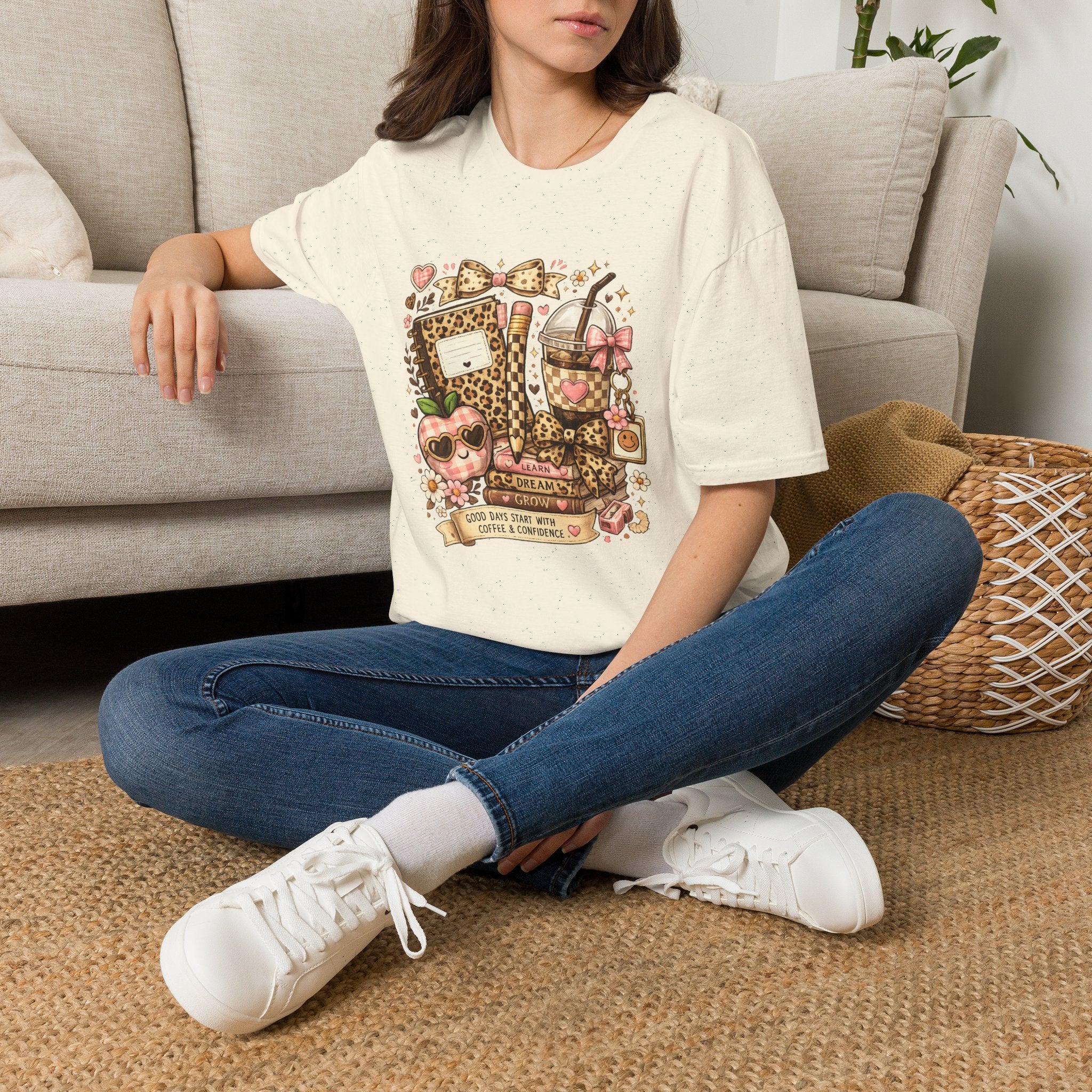 Leopard Print Coffee & Journal T-Shirt — Cute Cozy Planner Lover Tee
