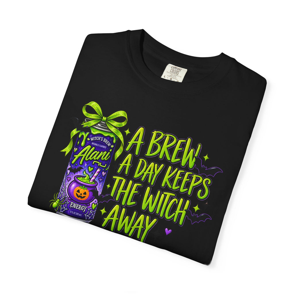 Halloween Coffee T-Shirt — "A Brew A Day Keeps The Witch Away" Graphic Tee