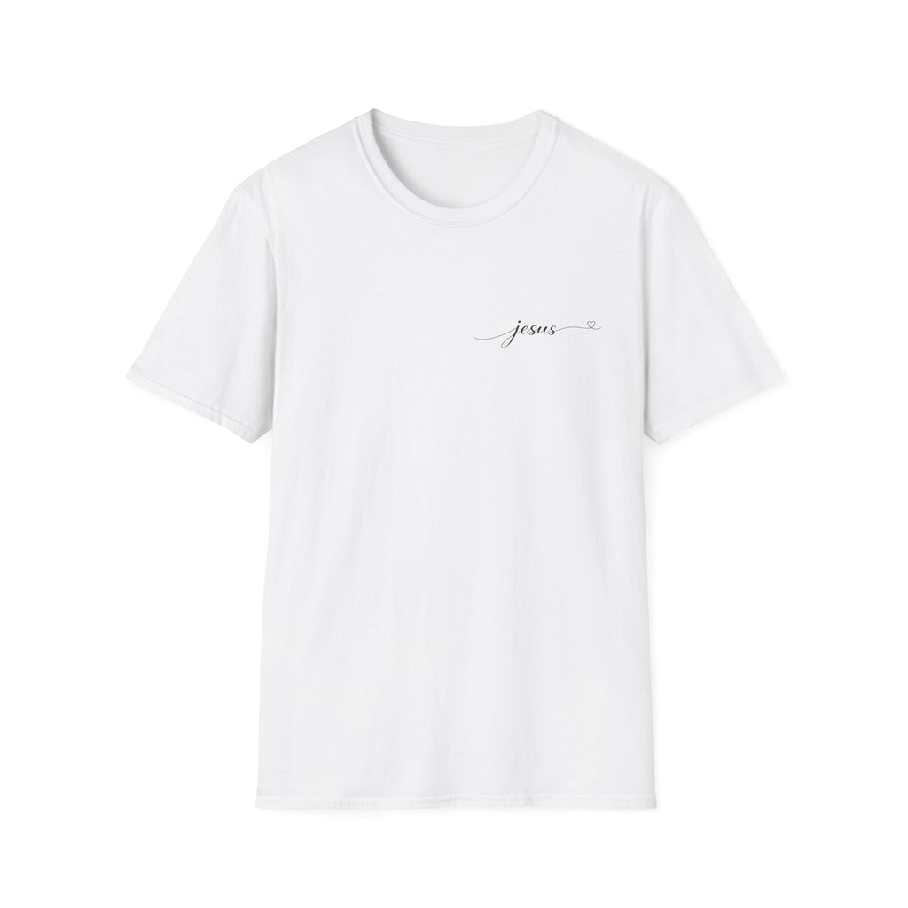 Jesus Minimal Script T-Shirt — Small Chest Faith Tee