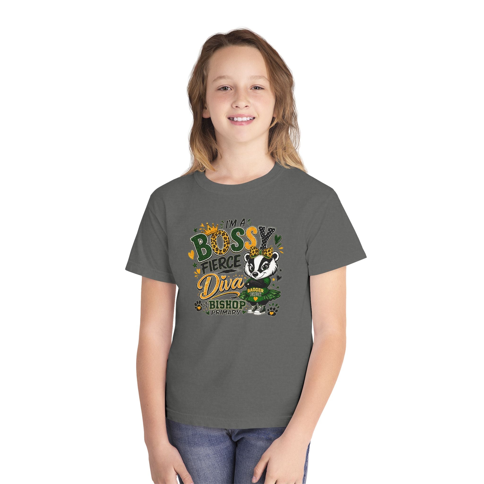 Youth Tee — "I’m A Bossy Fierce Diva" School Mascot Graphic