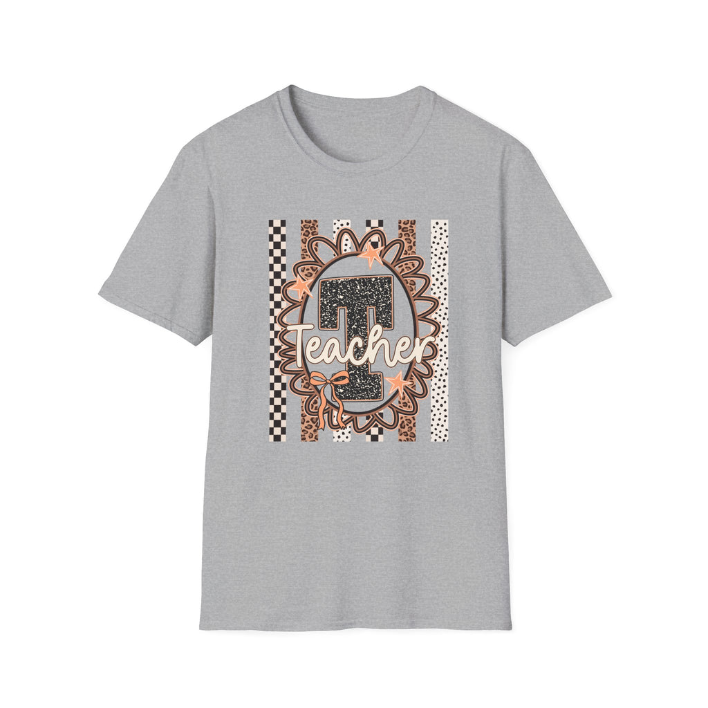 Teacher Graphic Tee - Leopard Sunflower Apple Design