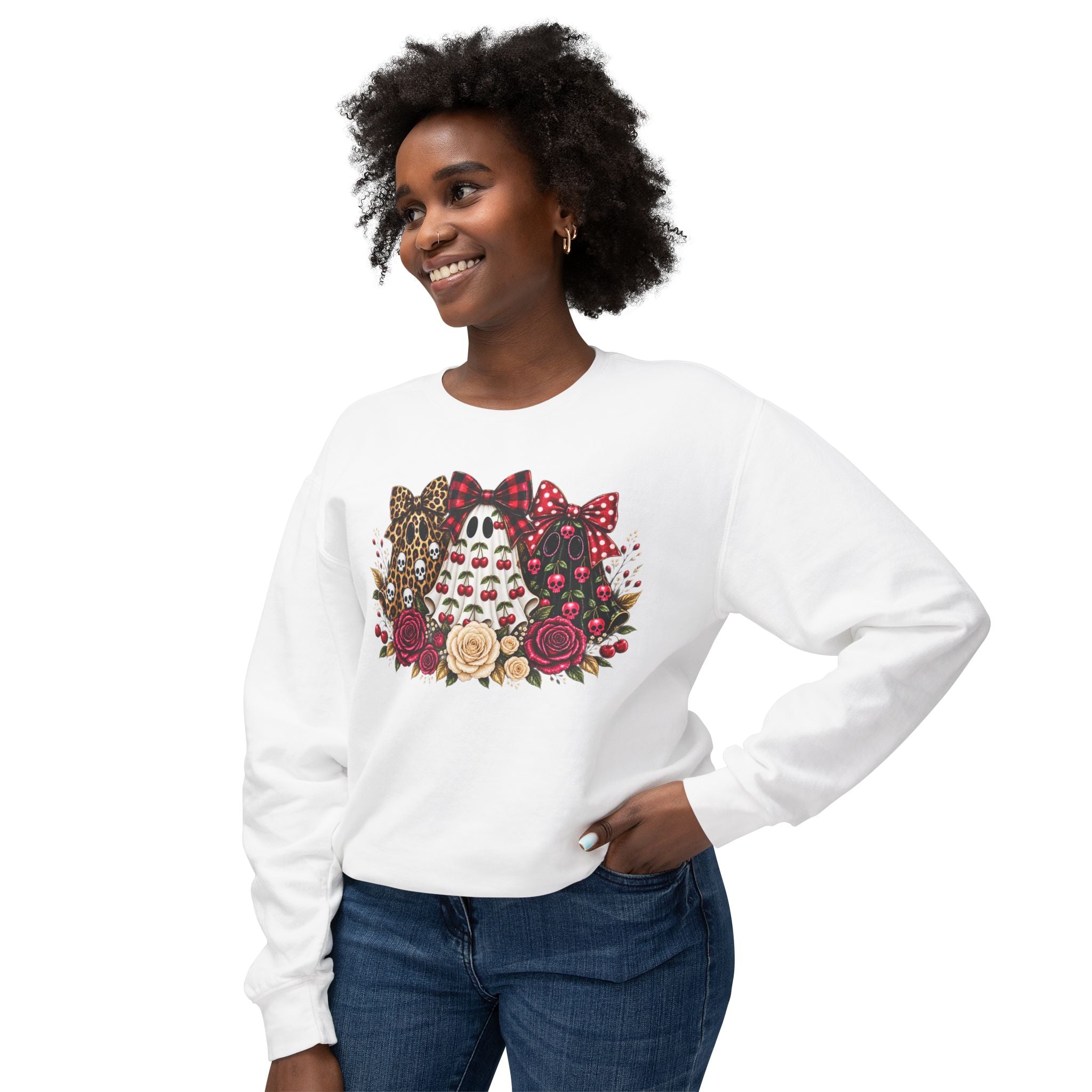 Skull Trio Floral Sweatshirt — Leopard, Polka Dot & Rose Crewneck