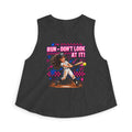 Women's Crop Top — "Run Don't Look at It!" Softball Batter Graphic Tank