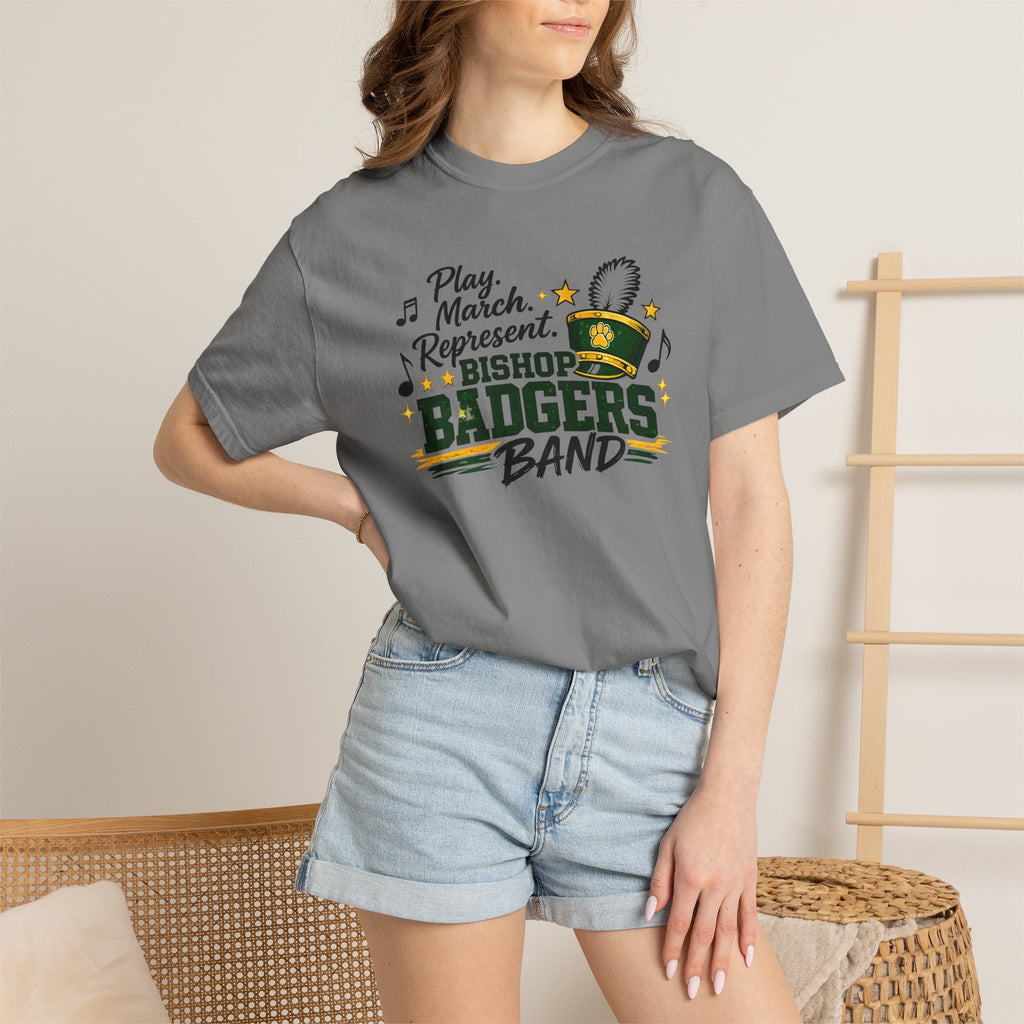 Badgers Band T‑Shirt — "Play March Represent" Bishop Badgers Marching Band Tee