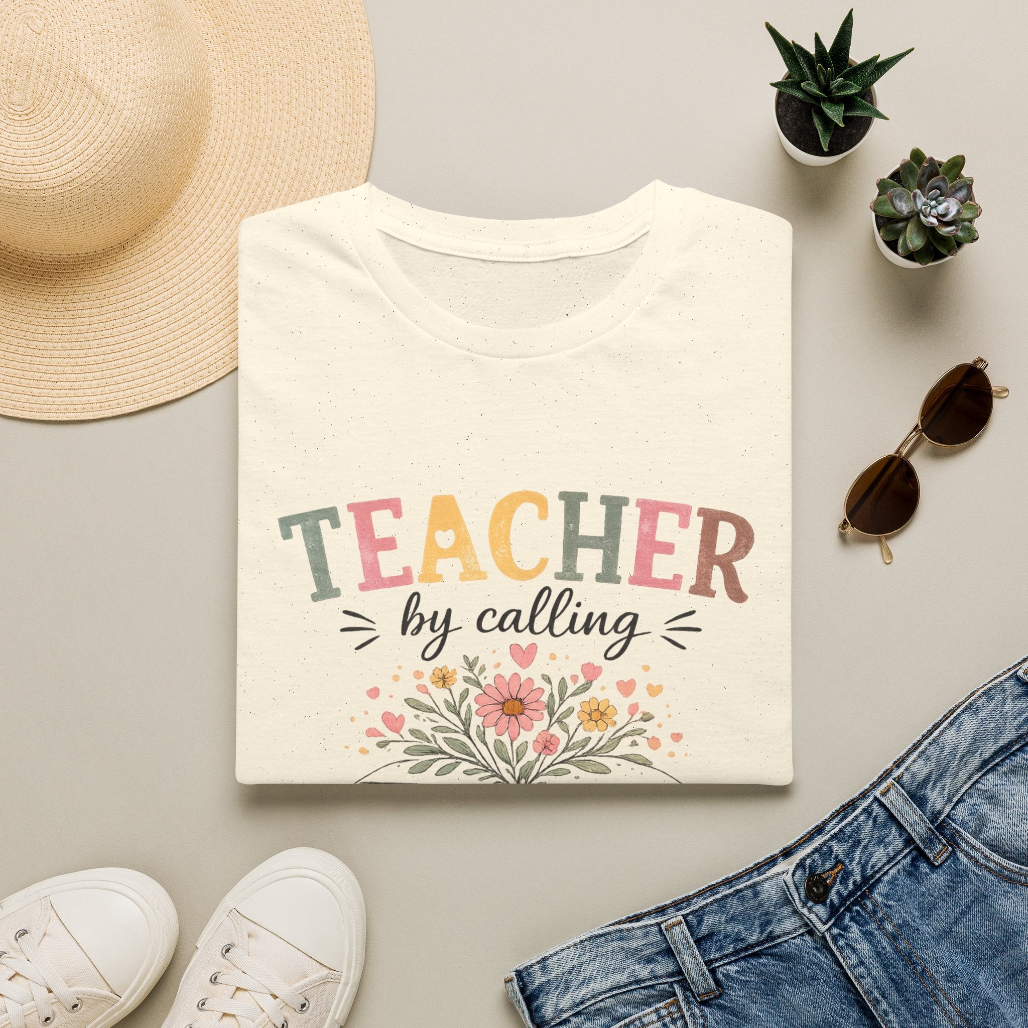 Teacher By Calling Floral T-Shirt — Inspirational Gift for Educators