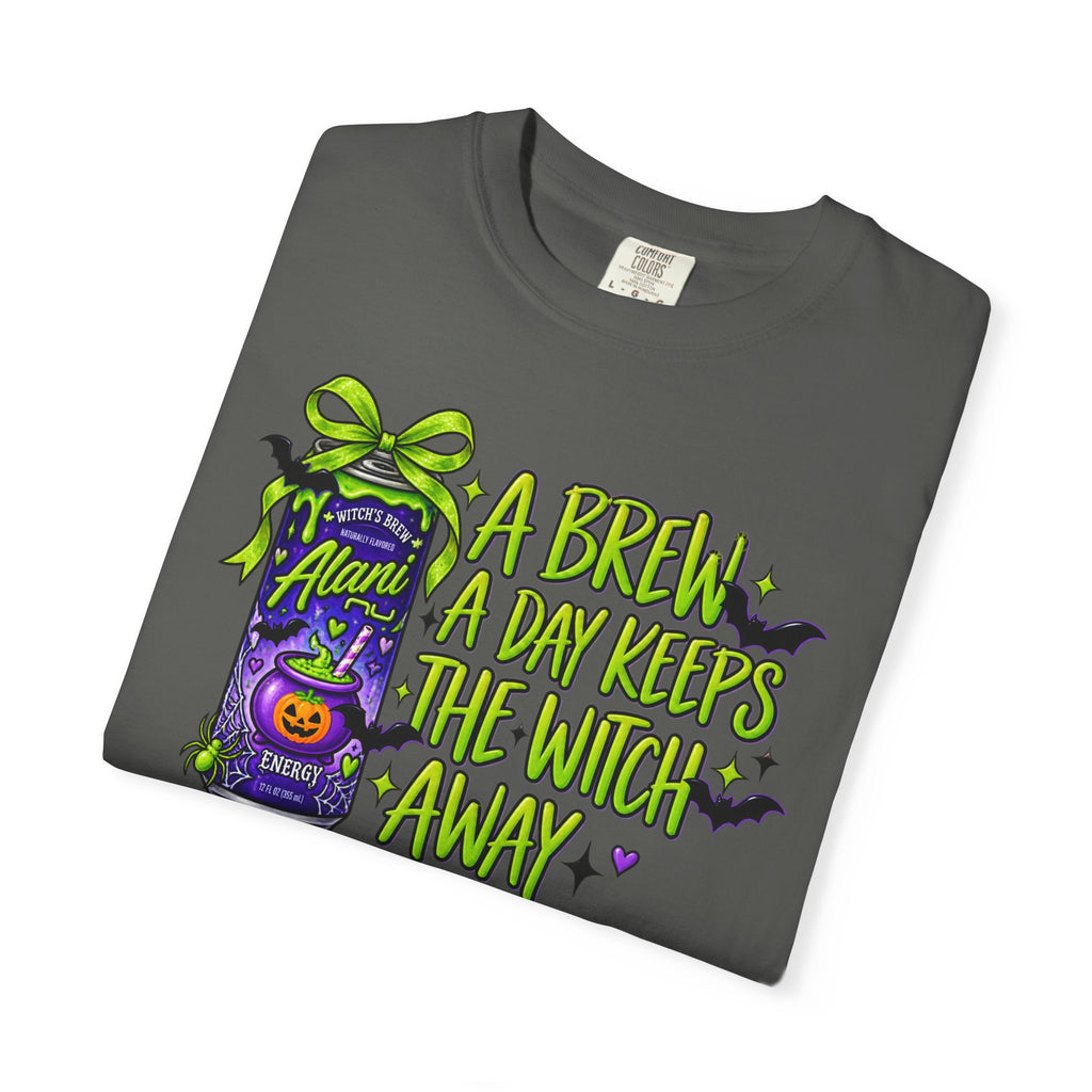 Halloween Coffee T-Shirt — "A Brew A Day Keeps The Witch Away" Graphic Tee