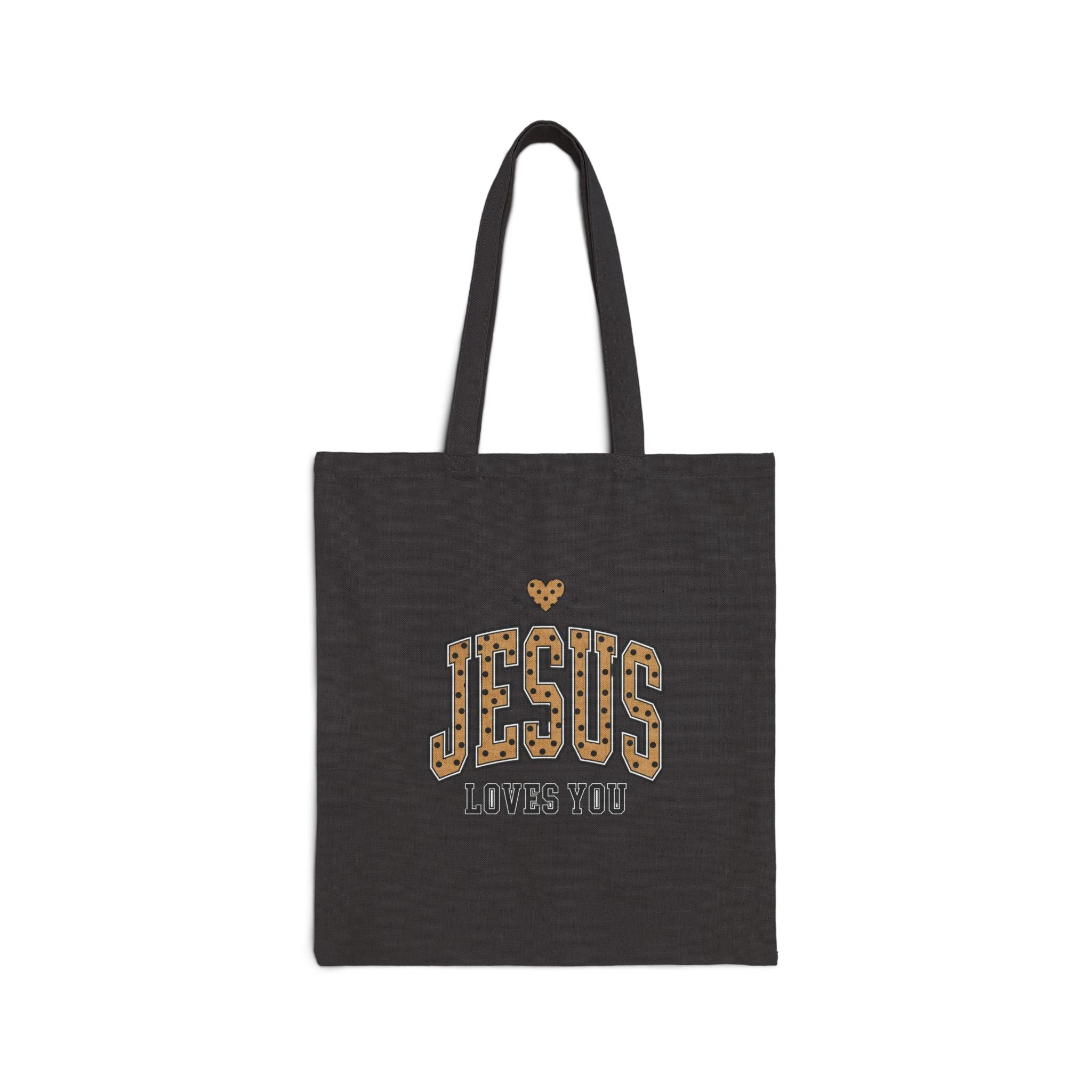 Polka Dot Retro Script 'Jesus Loves You' Tote | Canvas Tote