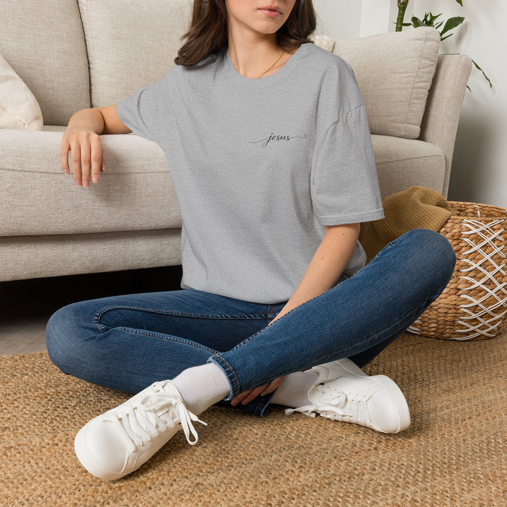 Jesus Minimal Script T-Shirt — Small Chest Faith Tee