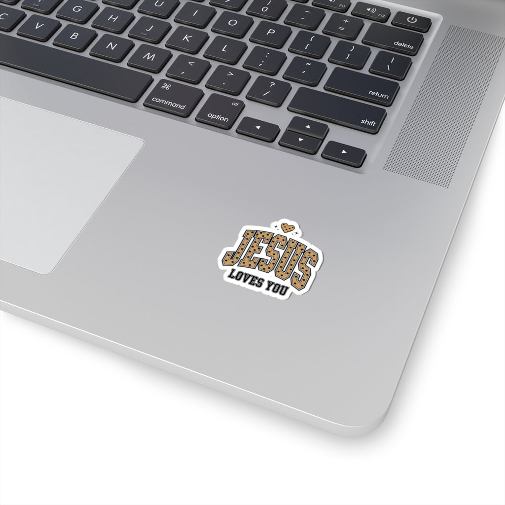 Jesus Loves You Sticker | Polka Dot Retro Varsity Heart Kiss-Cut