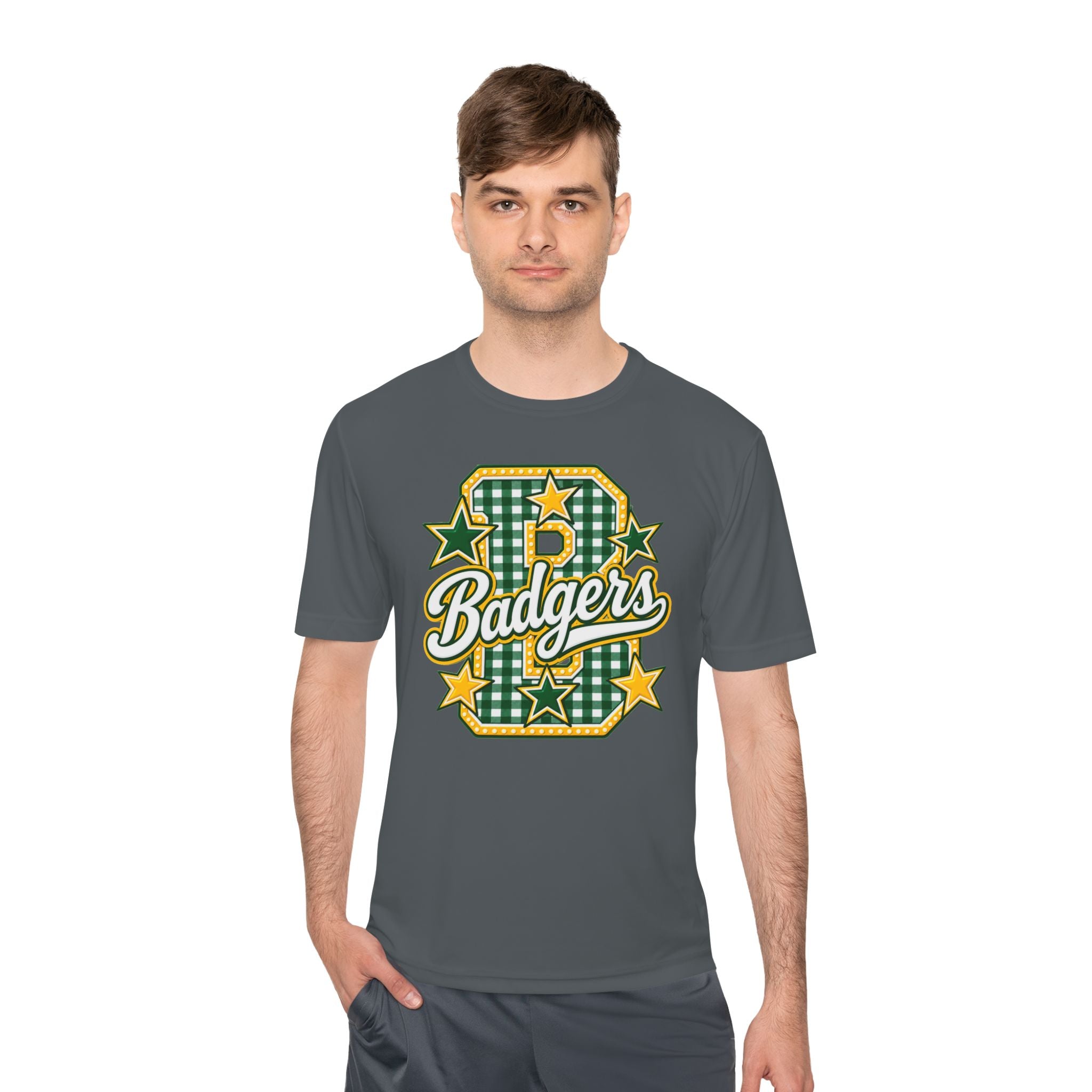 Badgers Plaid Varsity Tee – Retro Green & Gold Sports Shirt