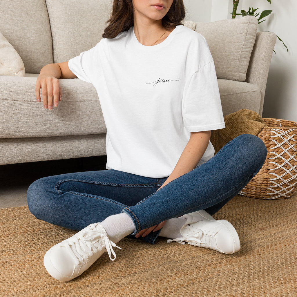 Jesus Minimal Script T-Shirt — Small Chest Faith Tee