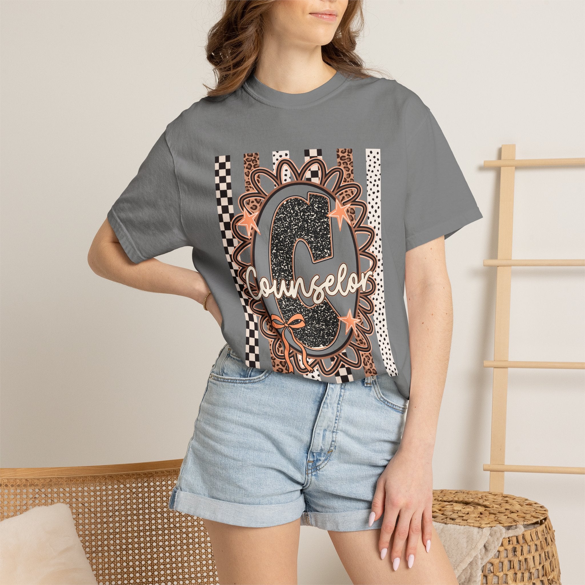 Counselor C Graphic T-Shirt — Leopard Print & Boho Trim
