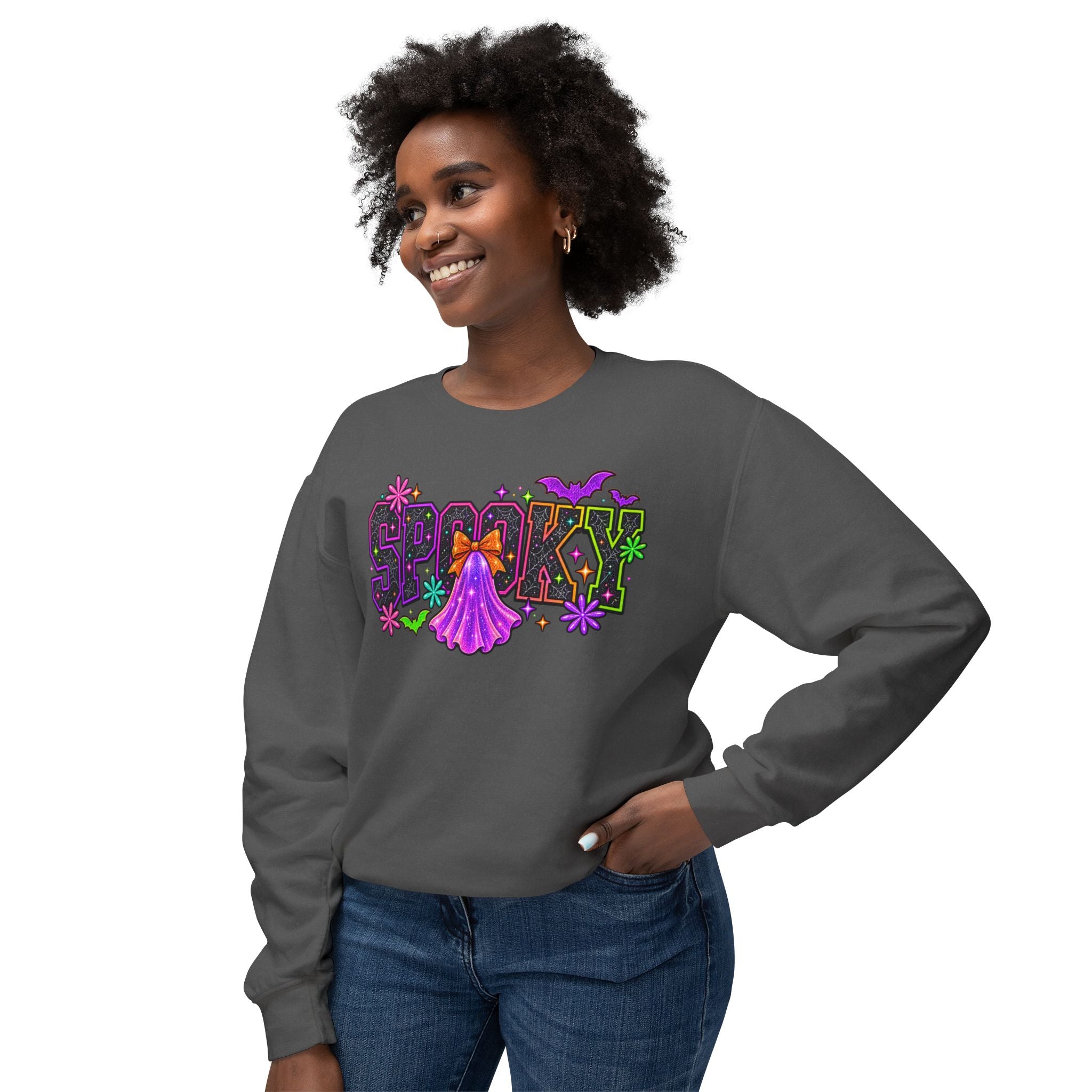 Spooky Ghost Crewneck Sweatshirt – Neon Halloween Graphic