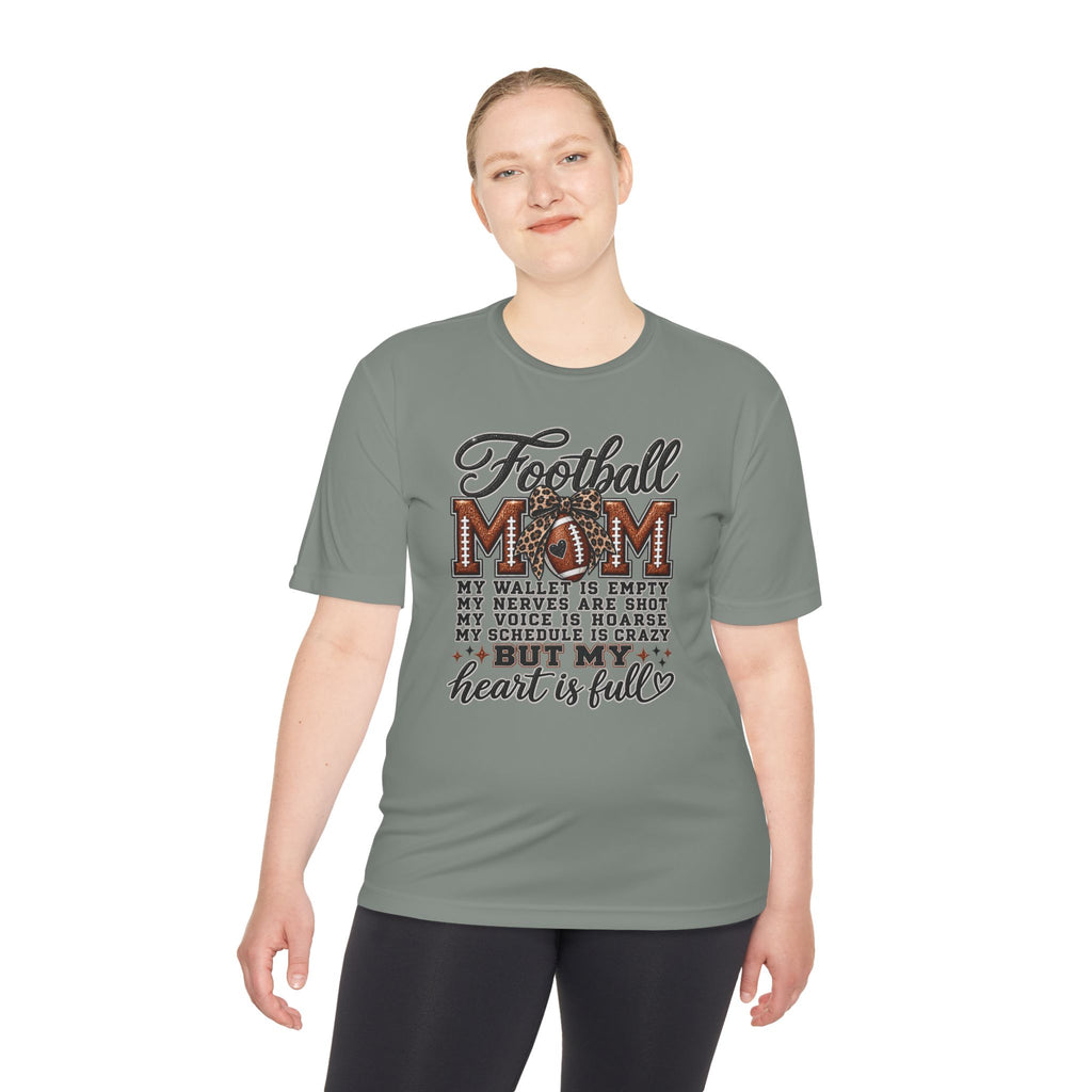 Football Mom Moisture-Wicking Tee — "My Heart Is Full" Sideline Shirt