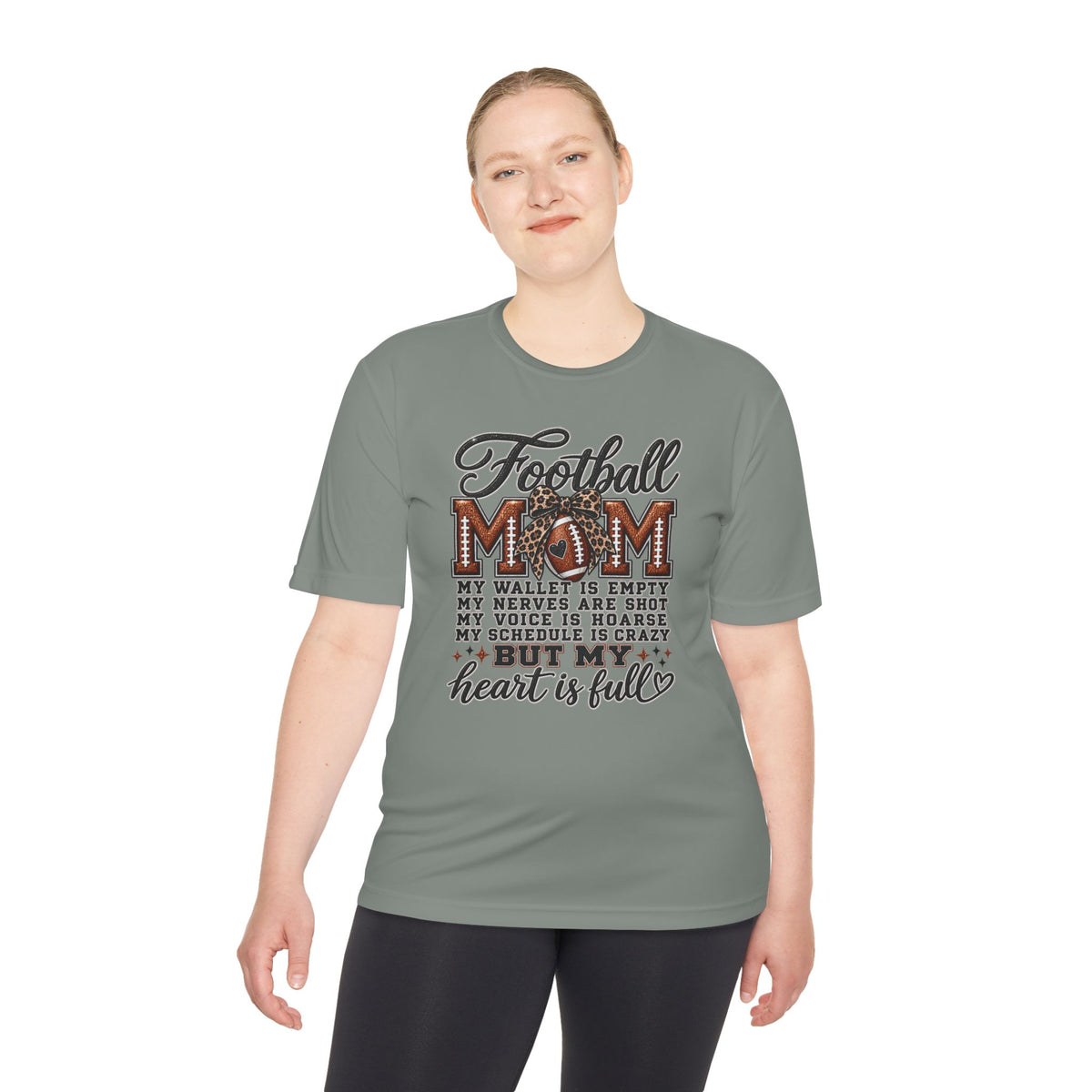 Football Mom Moisture-Wicking Tee — "My Heart Is Full" Sideline Shirt
